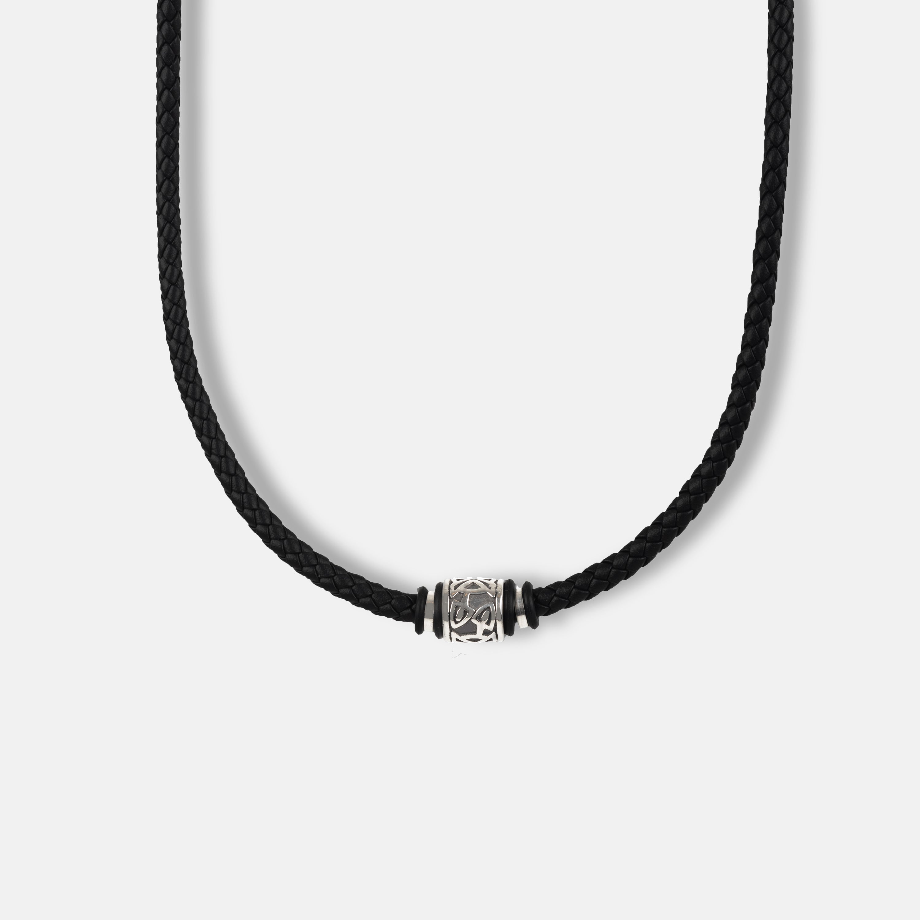 Schwarze Herren-Lederkette mit Edelstahl-Beads | Geflochten & Stilvoll
