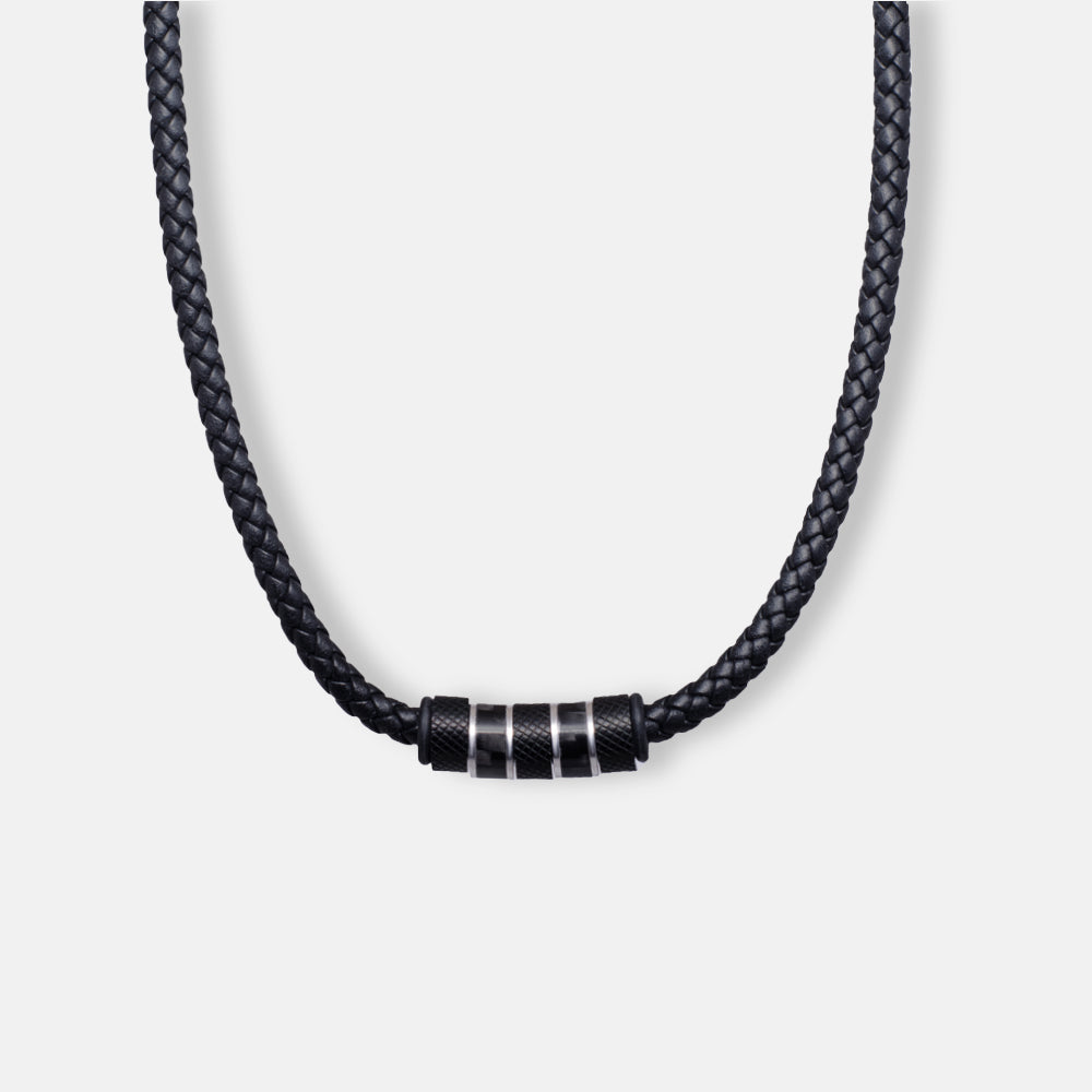 Schwarze Herren-Lederkette mit Edelstahl-Beads | Geflochten & Stilvoll
