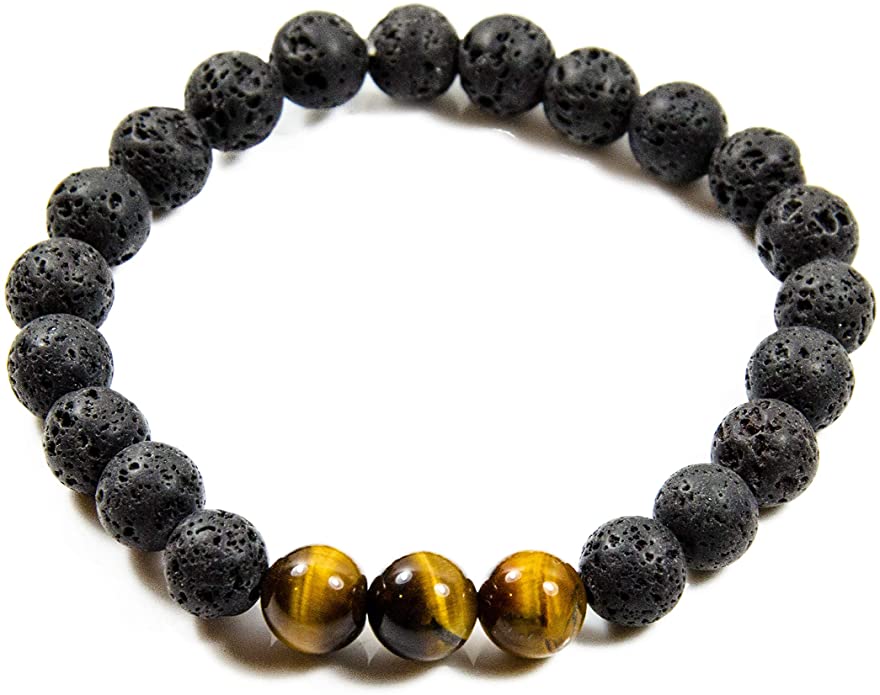 Perlenarmband Lava und Tigeraugen Steinen