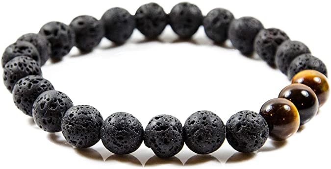 Perlenarmband Lava und Tigeraugen Steinen
