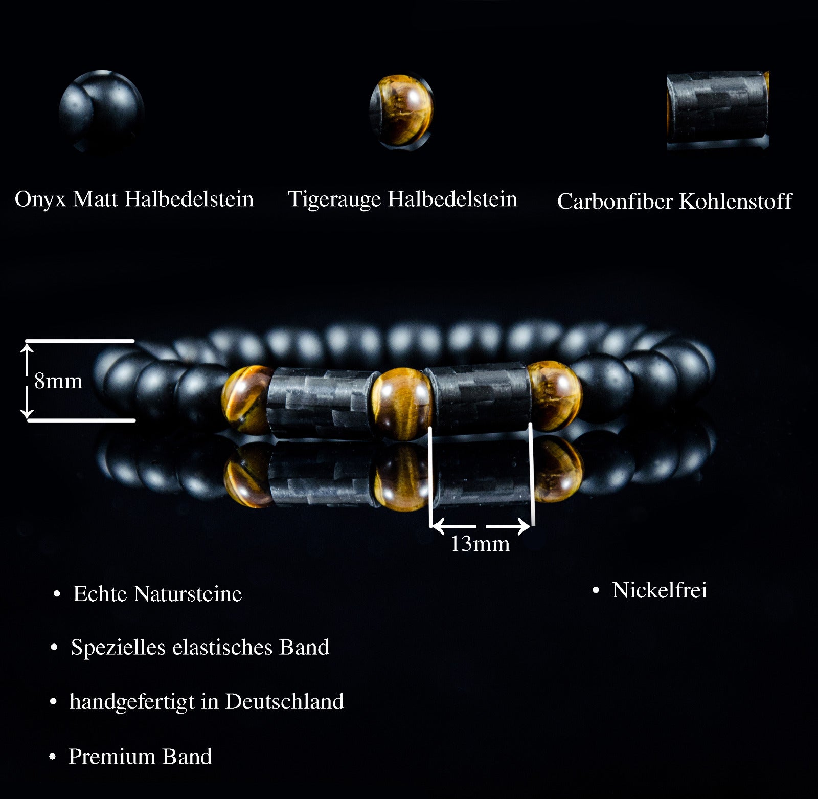 Perlenarmband Carbon Fiber Kohlenstoff Onyx Armband