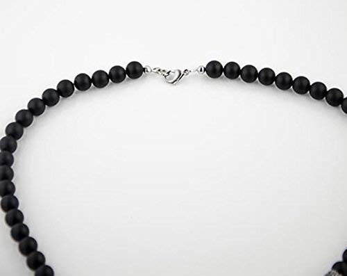 Perlenkette - 10mm Onyx Totenkopf Elemente