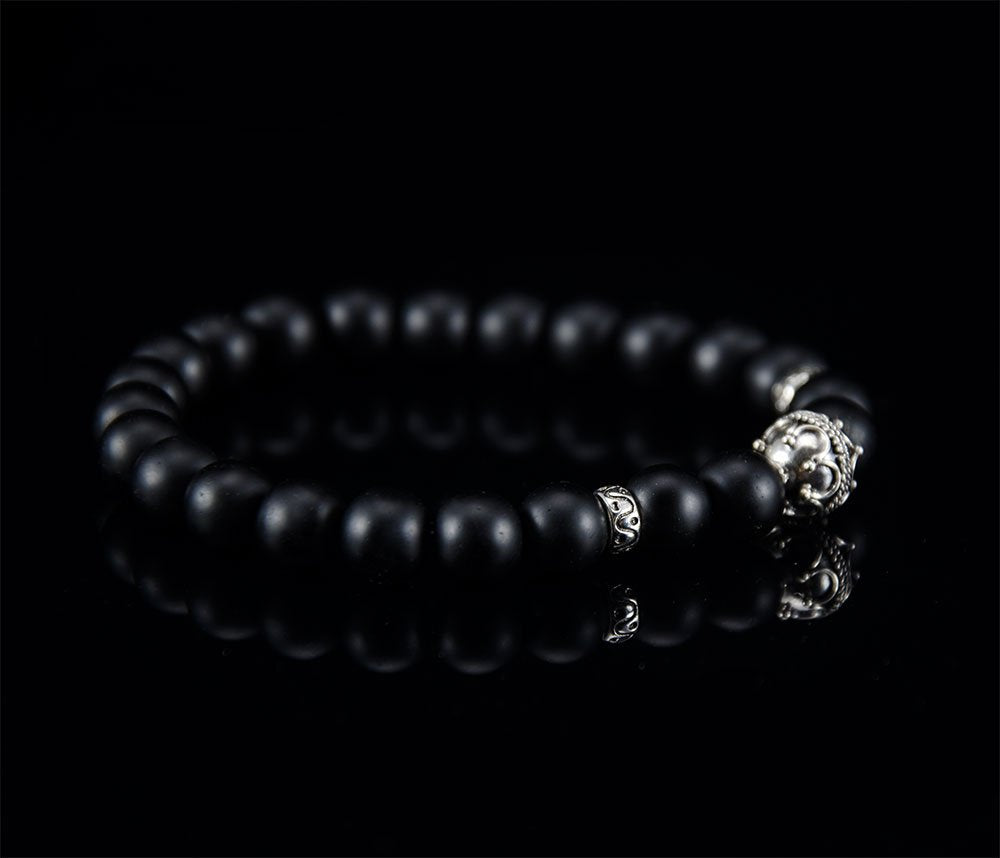 Perlenarmband Sterling Silver 925 mit Onyx Steinen Handmade