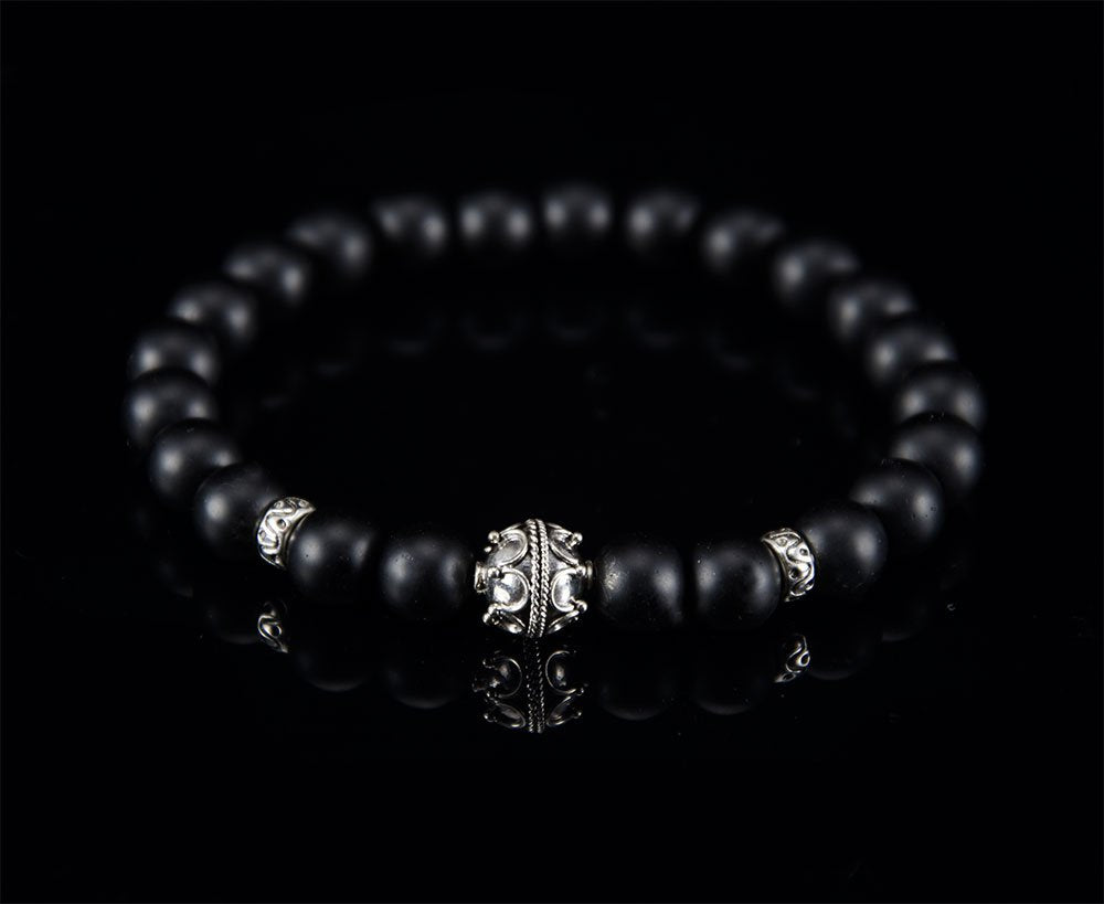 Perlenarmband Sterling Silver 925 mit Onyx Steinen Handmade