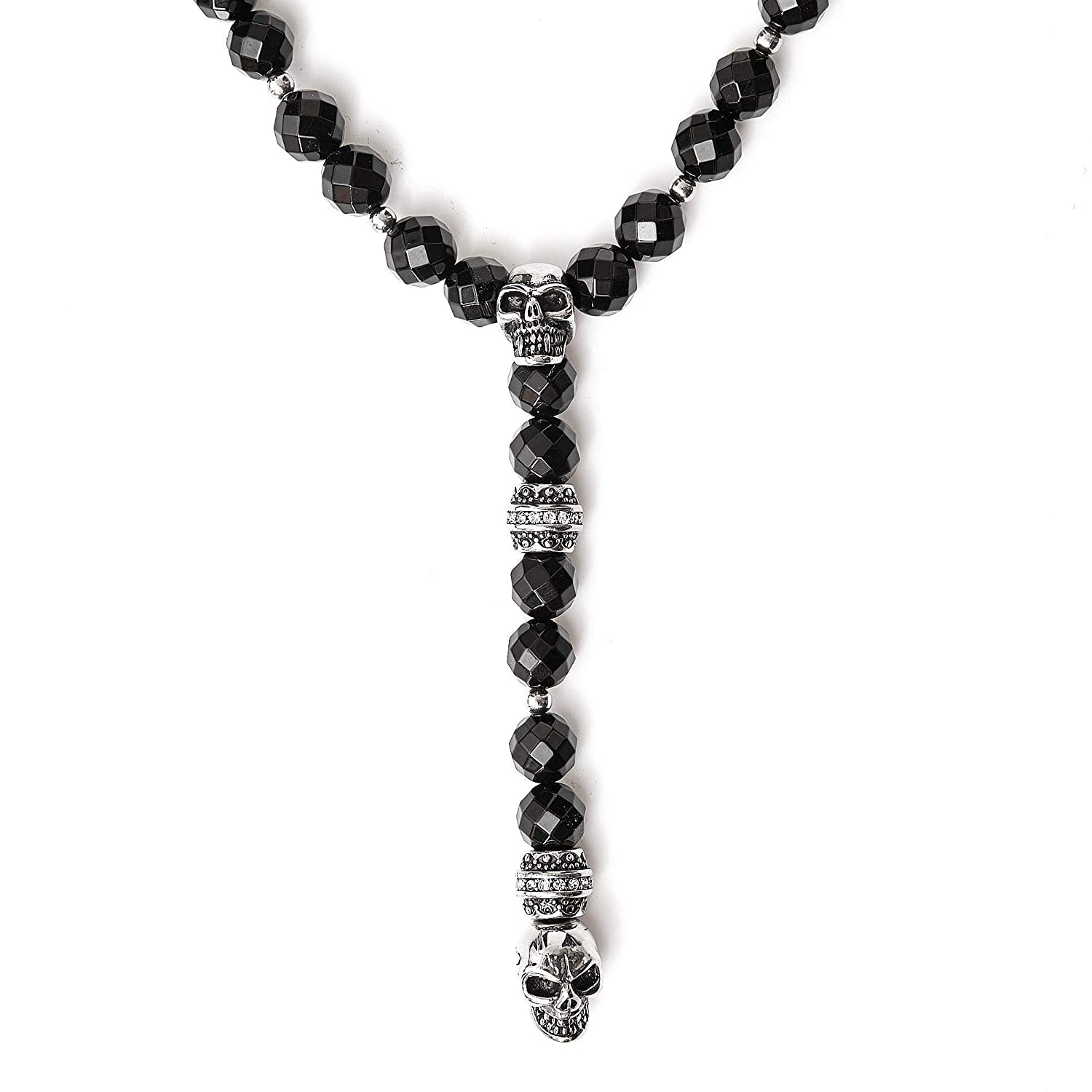 Perlenhalskette - Handgeflochten mit Facettiertem Onyx und Totenkopf