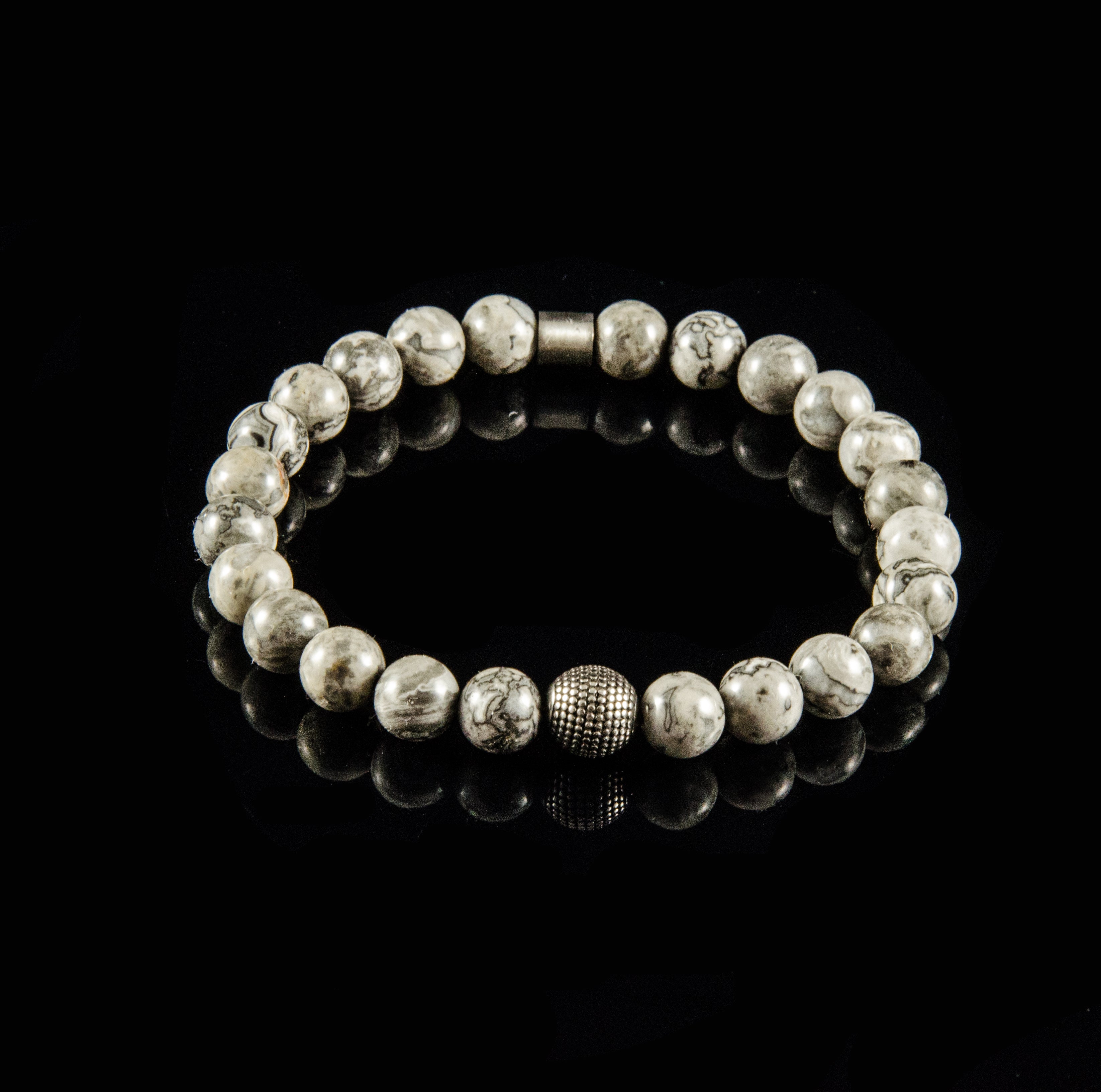 Perlenarmband Natural Landscape Jaspis Stein mit Edelstahl Beads