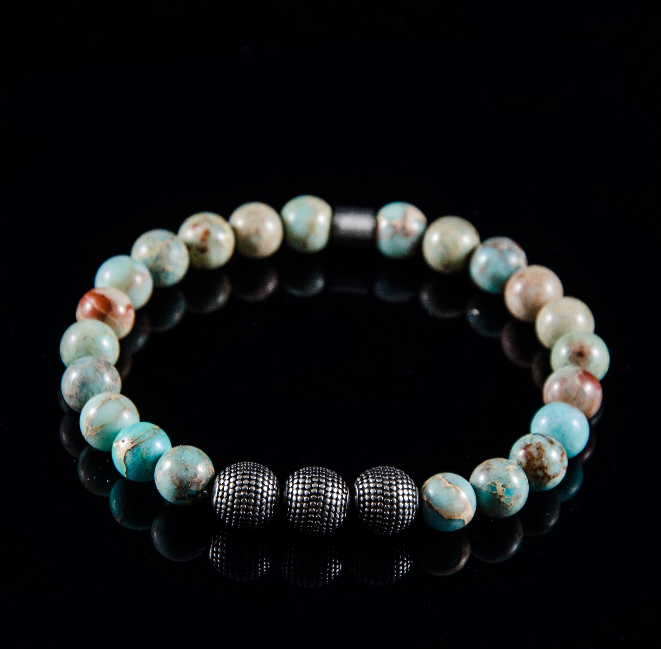 Perlenarmband Natural Sea Sediment Jaspis mit Edelstahl Beads