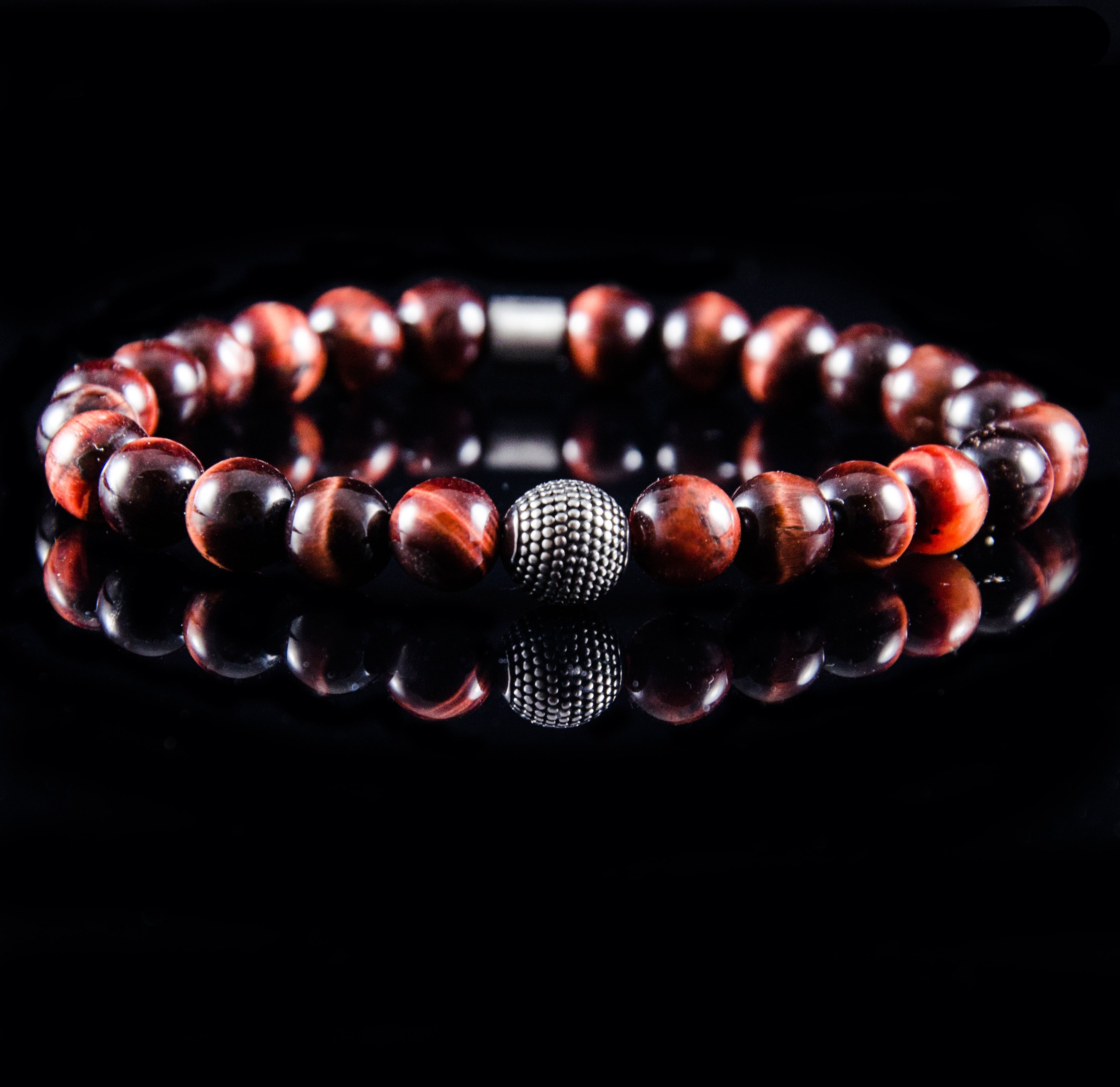 Perlenarmband Rotes Tigerauge mit Edelstahl Bead