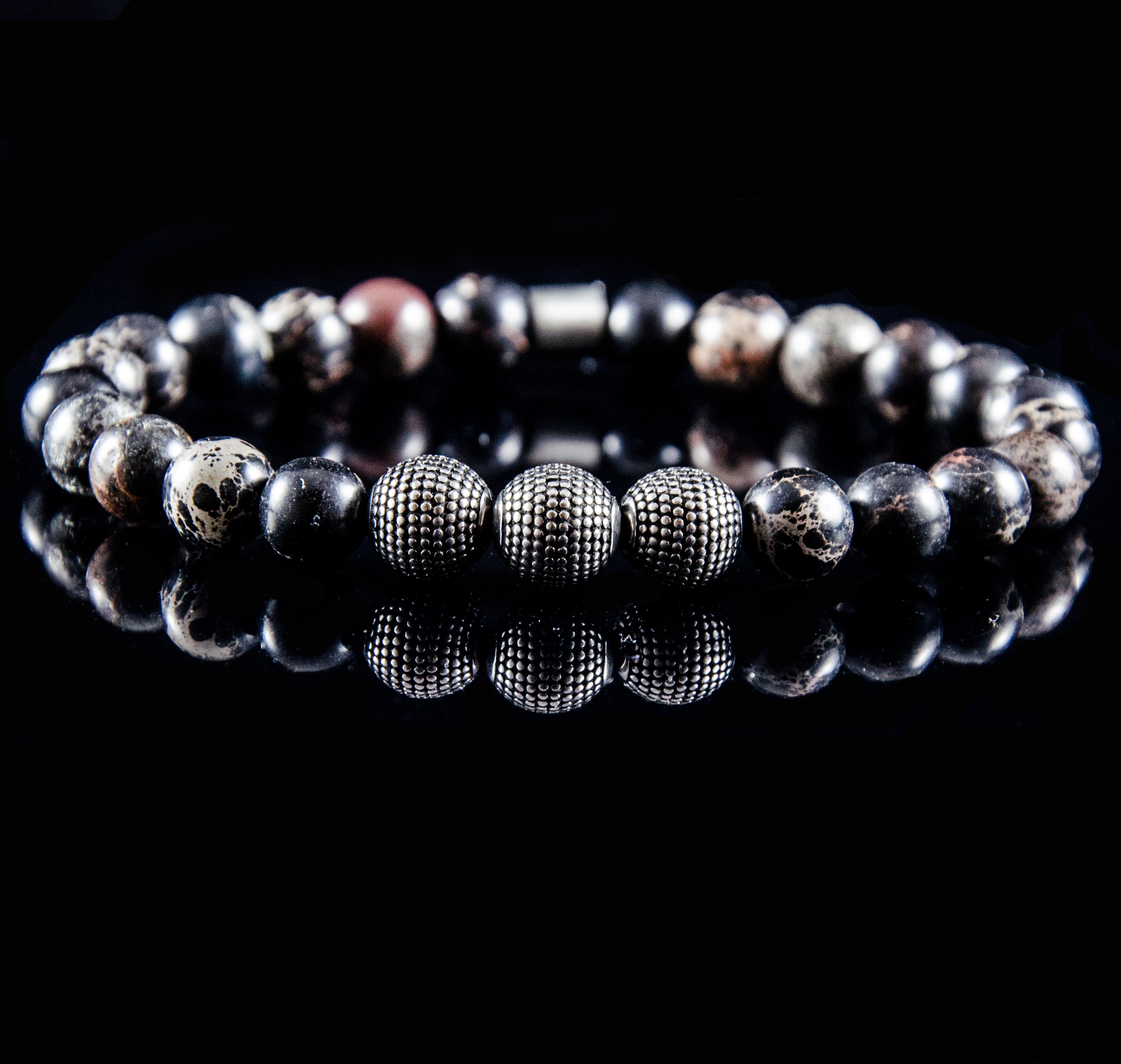 Dark Sea Sediment Jaspis mit Edelstahl Beads