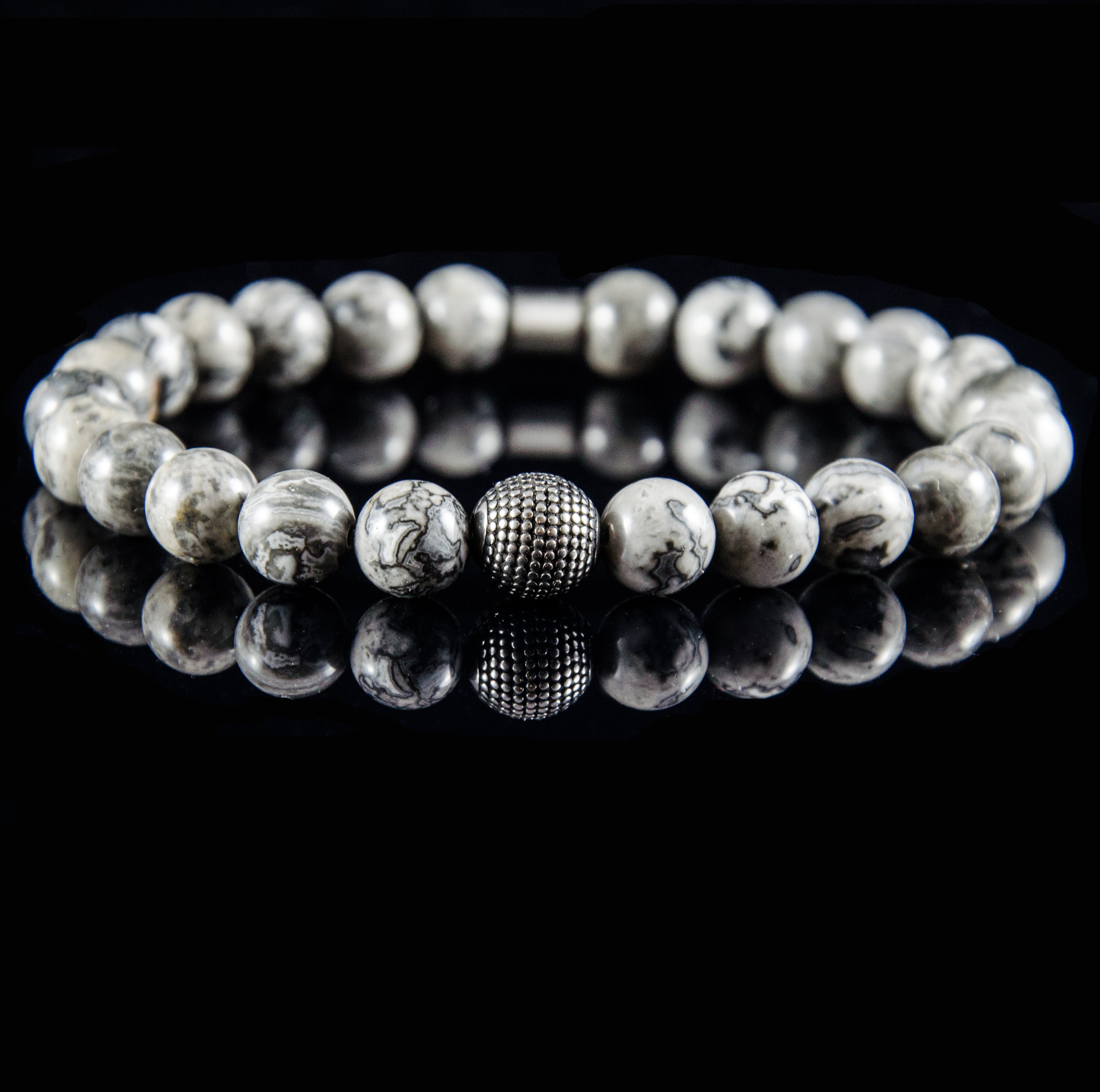 Perlenarmband Natural Landscape Jaspis Stein mit Edelstahl Beads