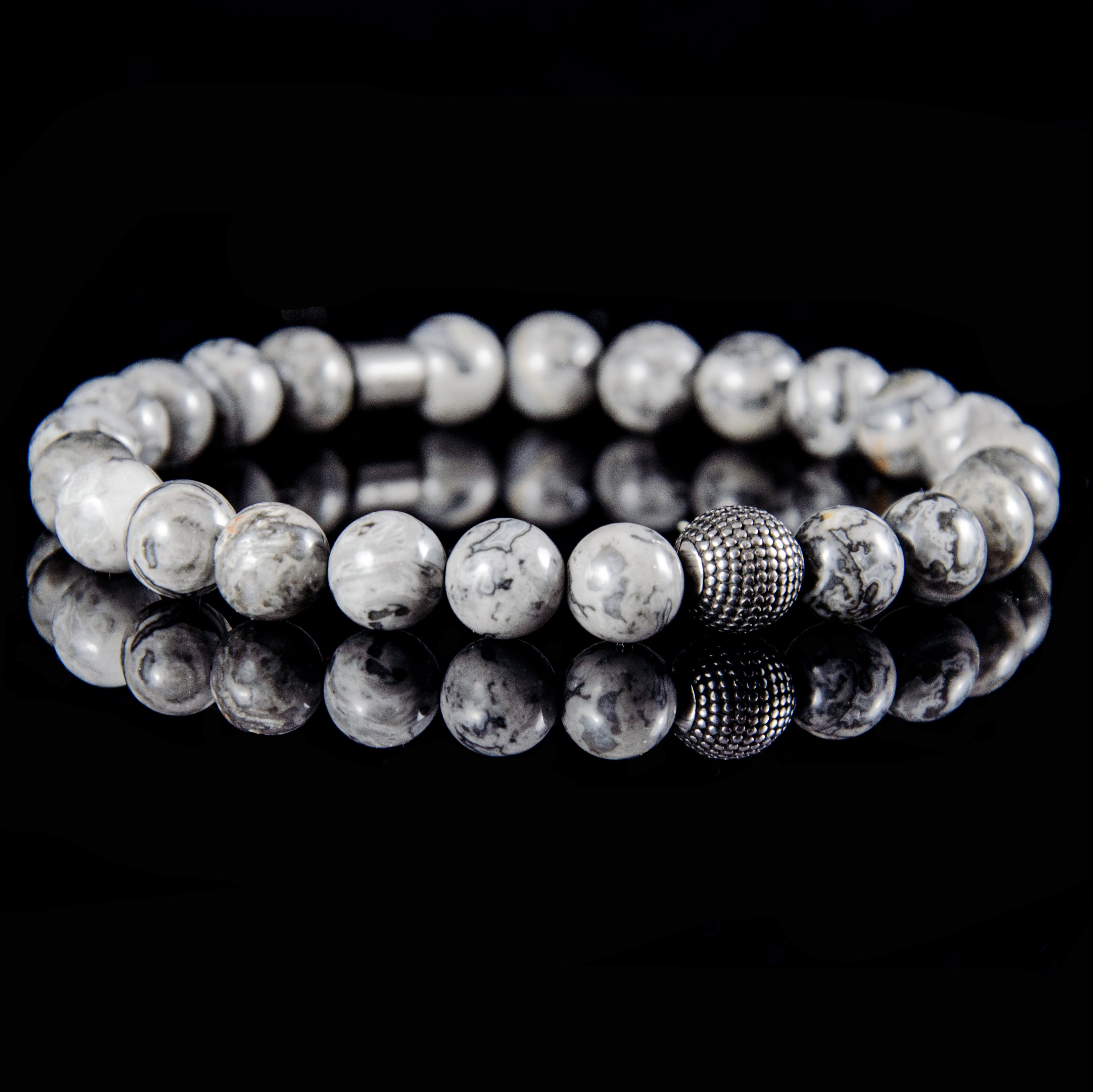 Perlenarmband Natural Landscape Jaspis Stein mit Edelstahl Beads