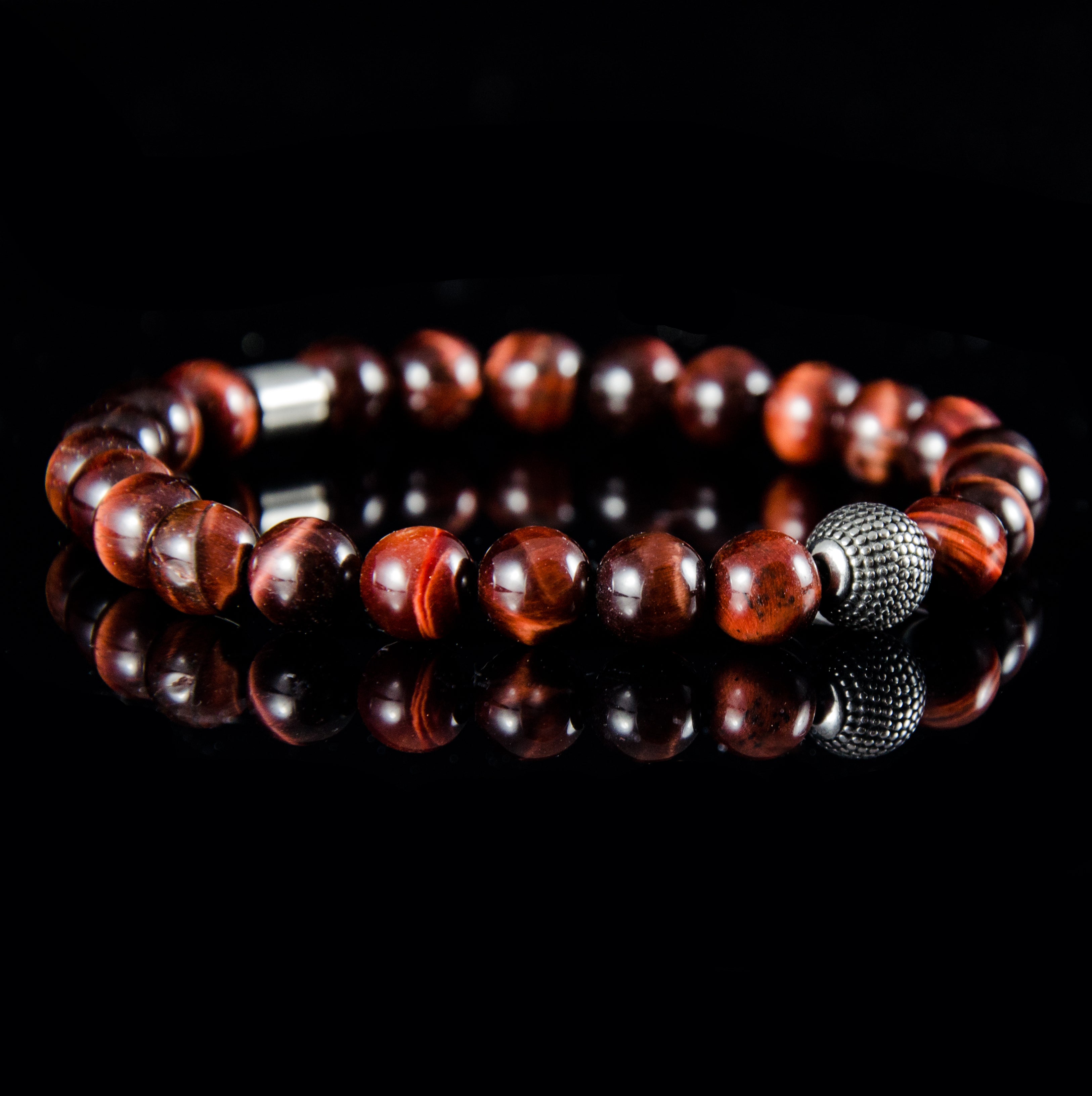 Perlenarmband Rotes Tigerauge mit Edelstahl Bead