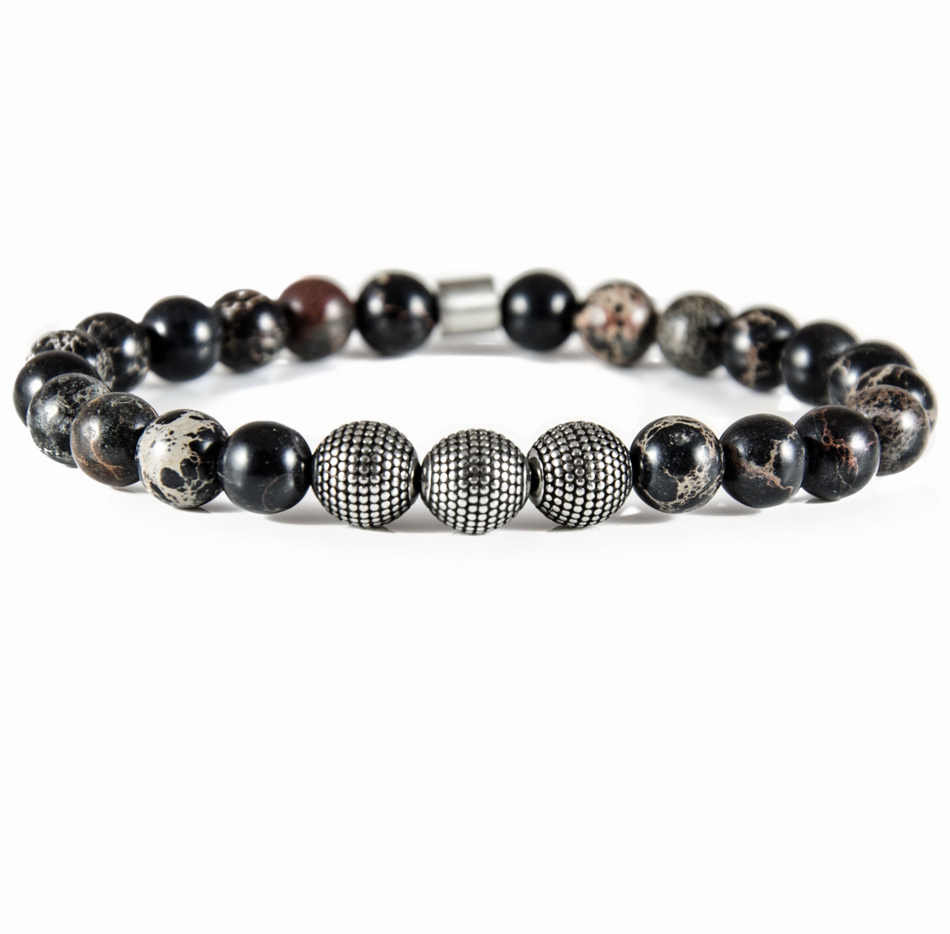 Dark Sea Sediment Jaspis mit Edelstahl Beads