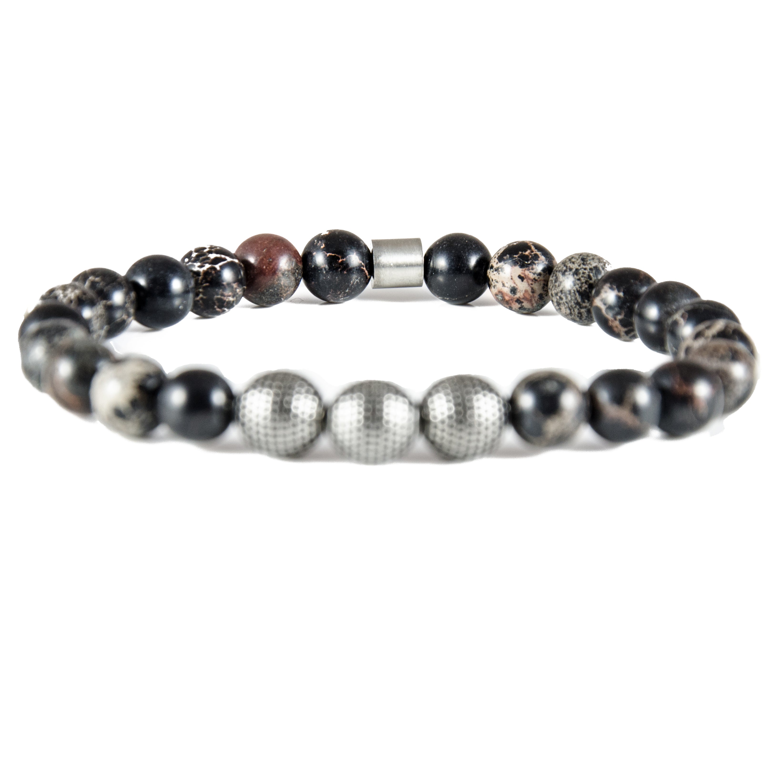 Dark Sea Sediment Jaspis mit Edelstahl Beads
