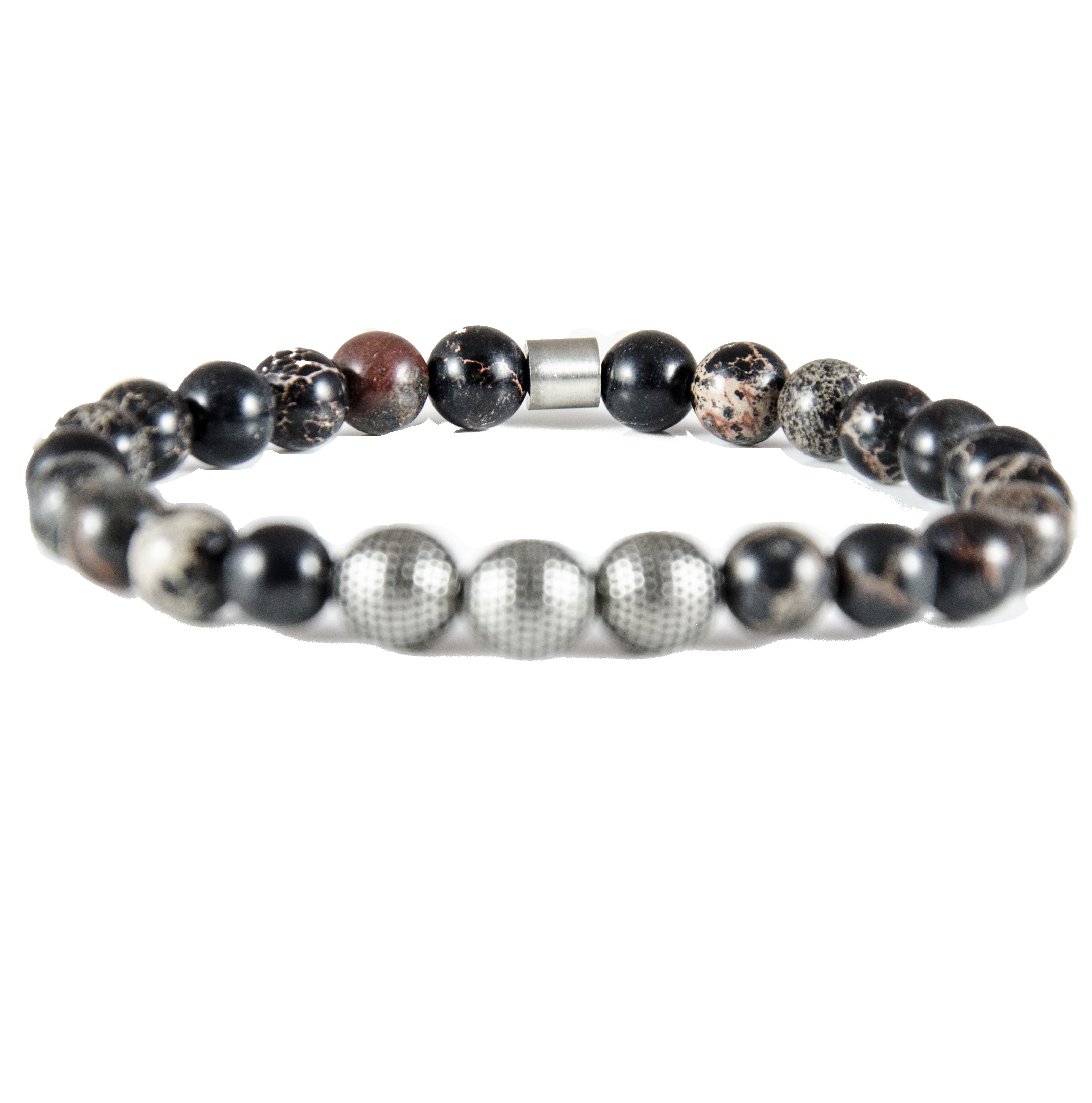 Dark Sea Sediment Jaspis mit Edelstahl Beads