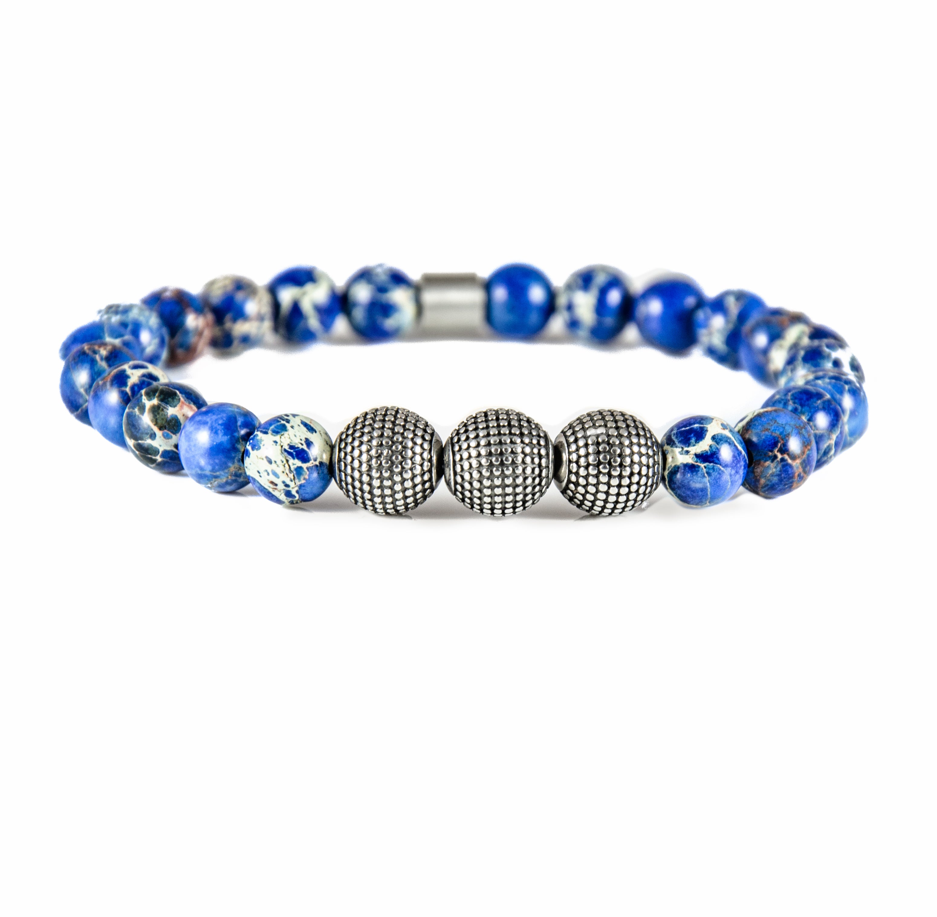 Perlenarmband Blue Jaspis mit Edelstahl Beads