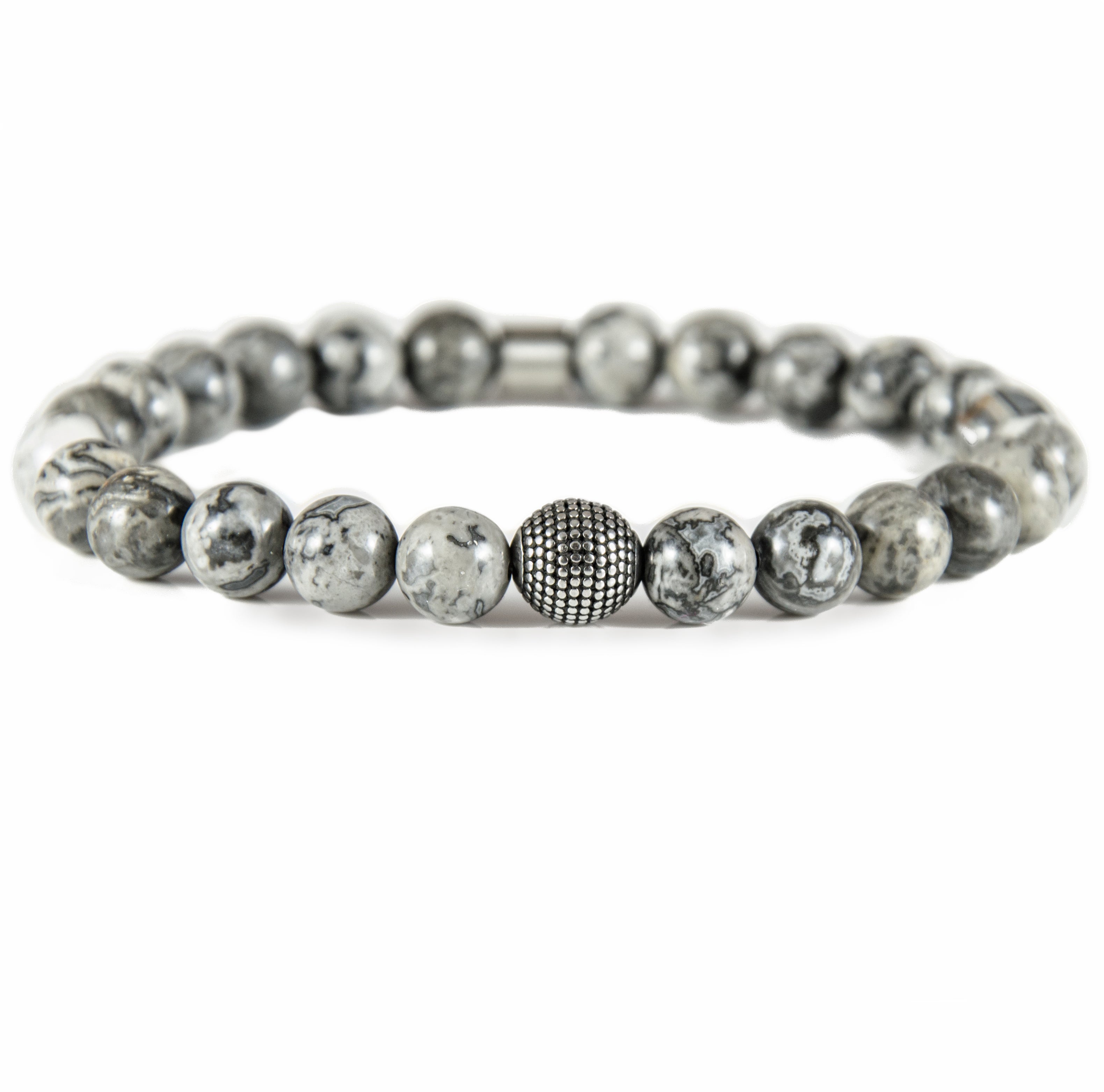Perlenarmband Natural Landscape Jaspis Stein mit Edelstahl Beads