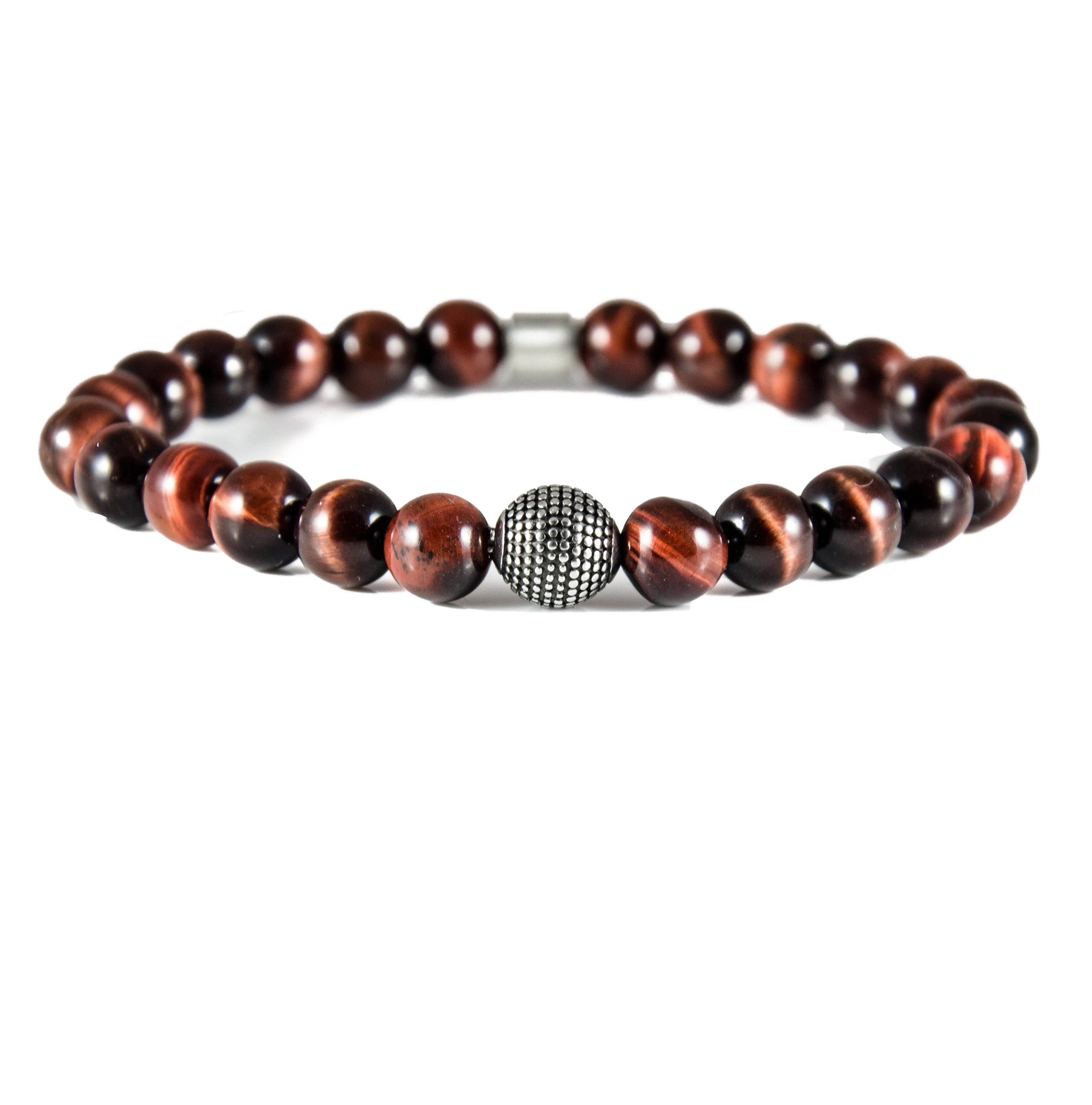 Perlenarmband Rotes Tigerauge mit Edelstahl Bead
