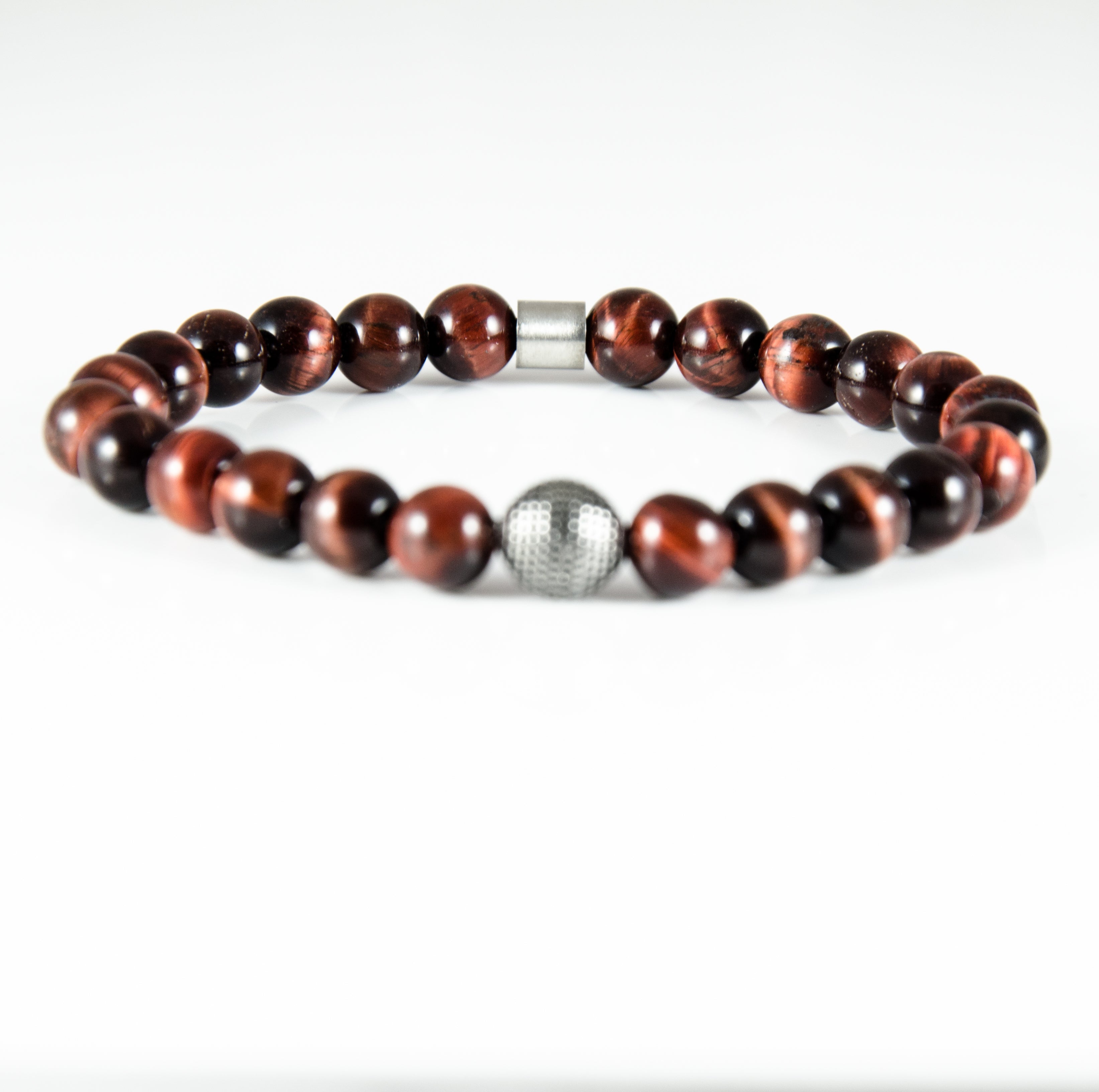 Perlenarmband Rotes Tigerauge mit Edelstahl Bead