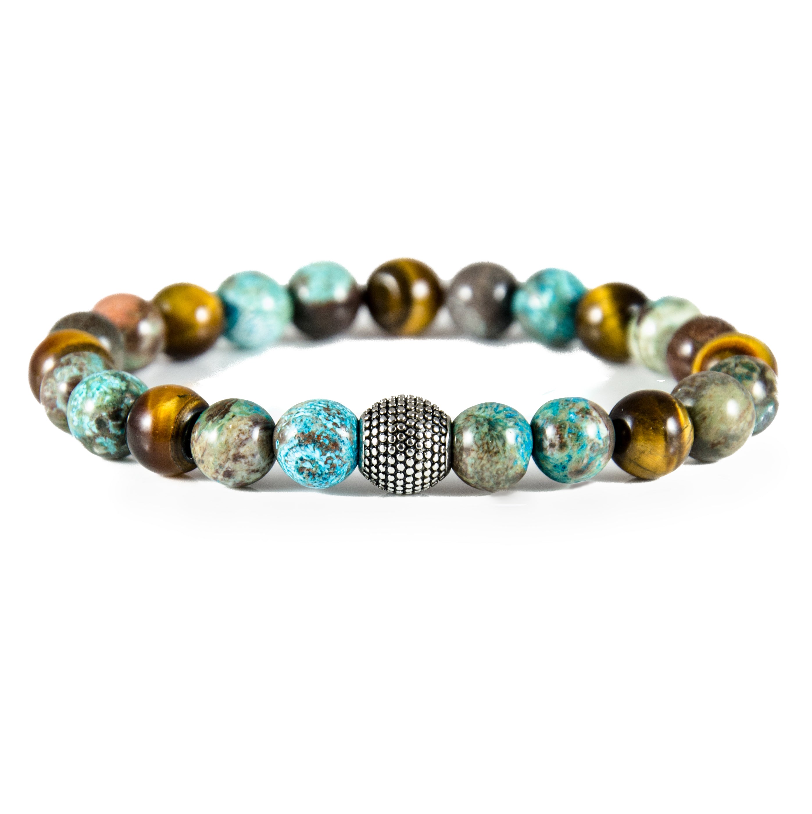 Perlenarmband Tigerauge und Ocean Agate mit Edelstahl Beads