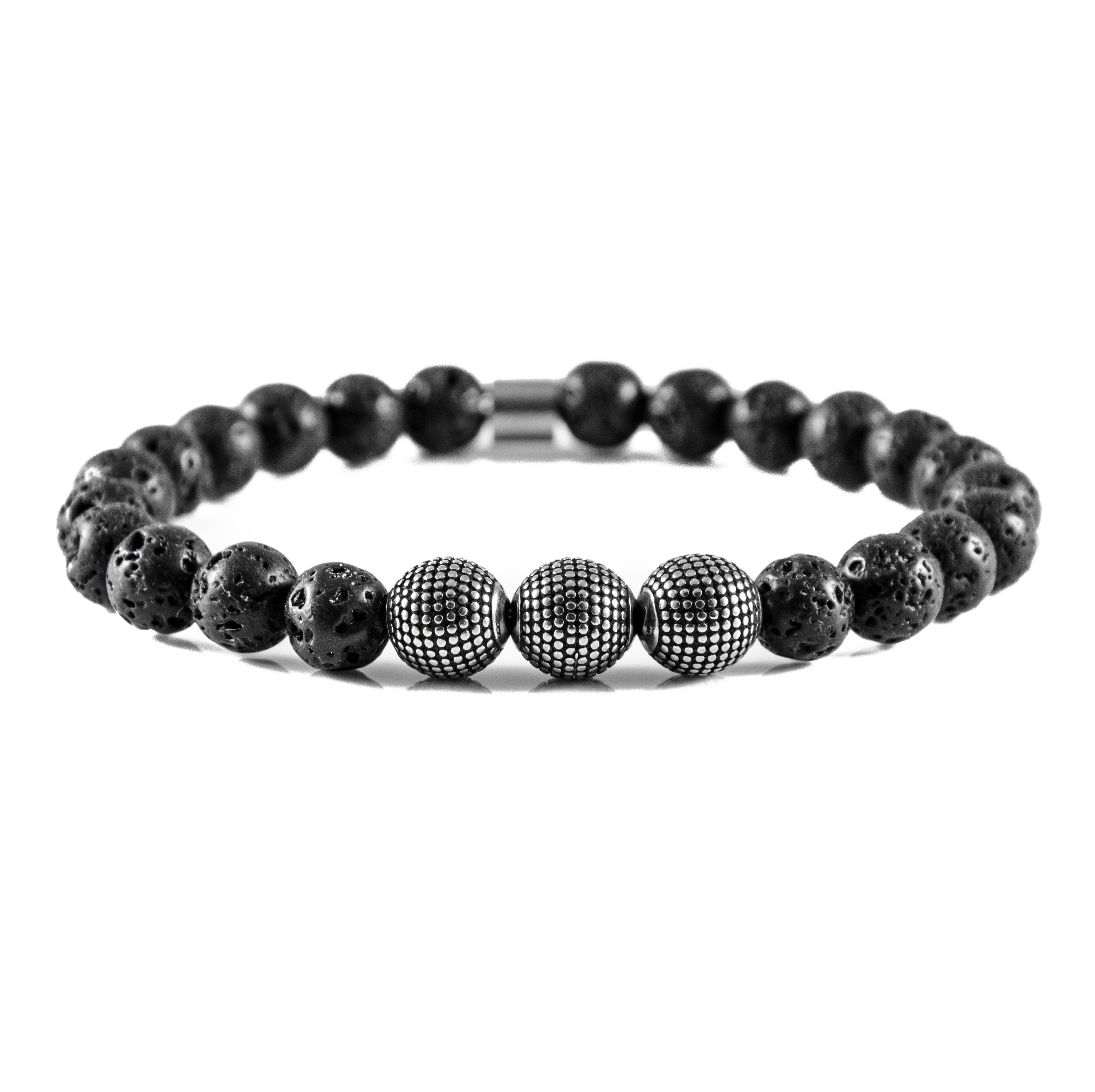 Perlenarmband Lava Stein mit Edelstahl Beads