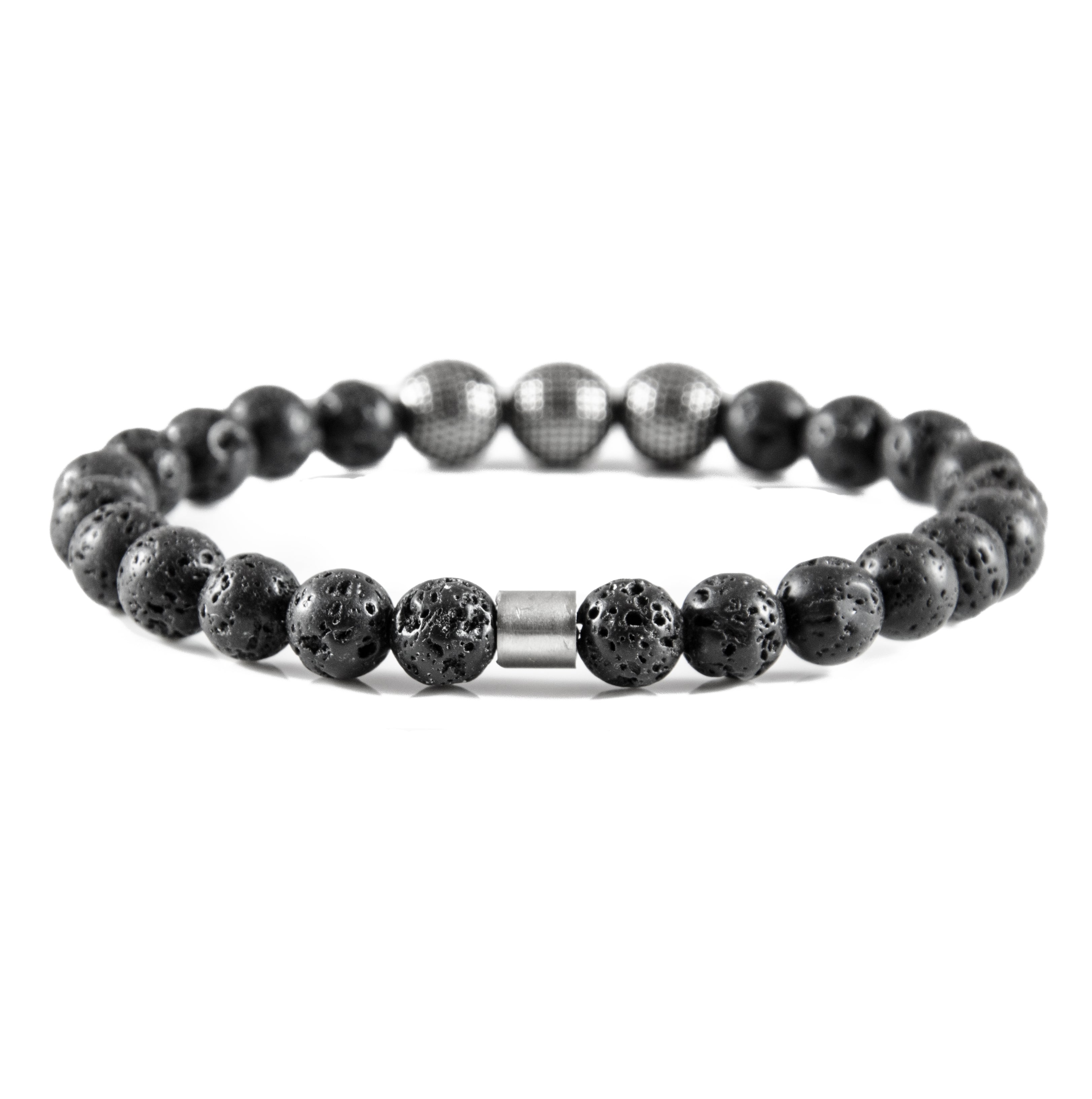 Perlenarmband Lava Stein mit Edelstahl Beads