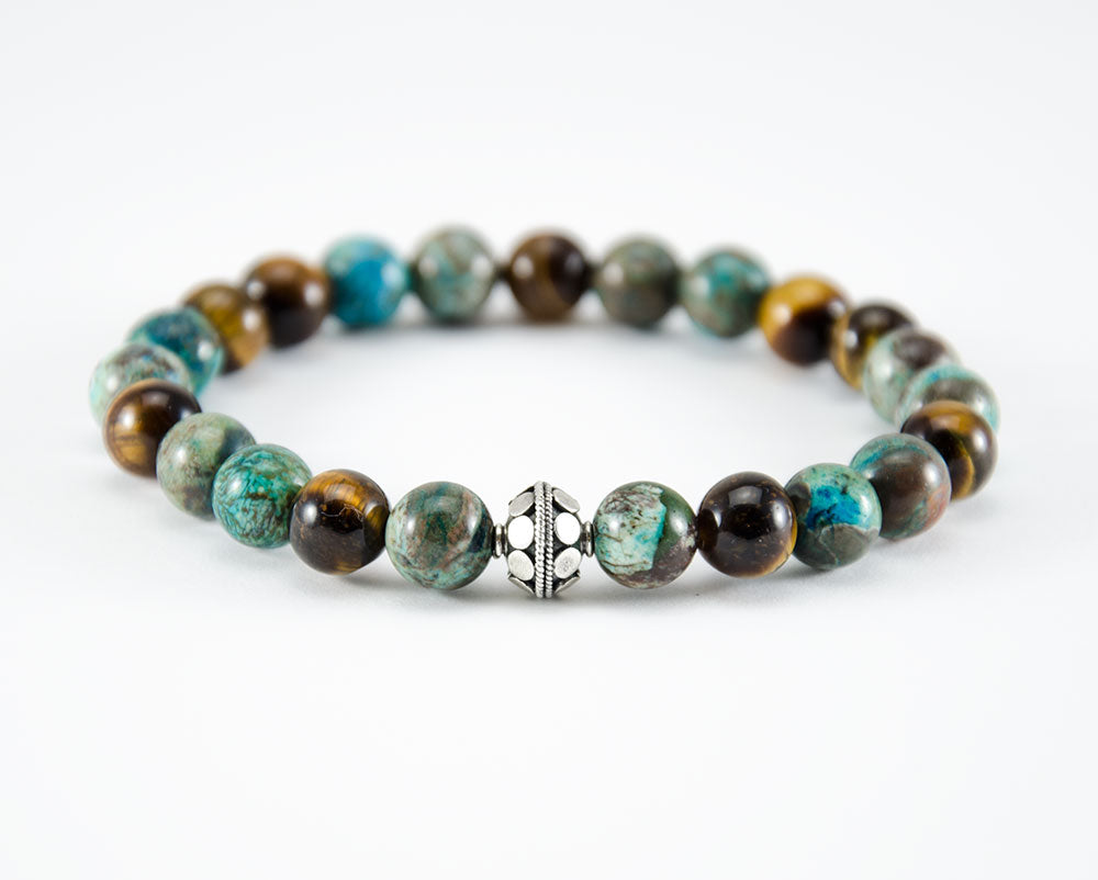 Perlenarmband 8mm - Sterling Silver 925 mit Ocean Agate & Tigerauge