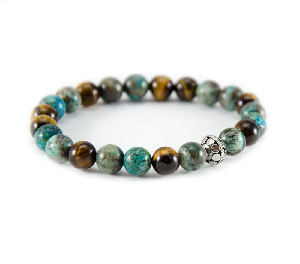 Perlenarmband 8mm - Sterling Silver 925 mit Ocean Agate & Tigerauge