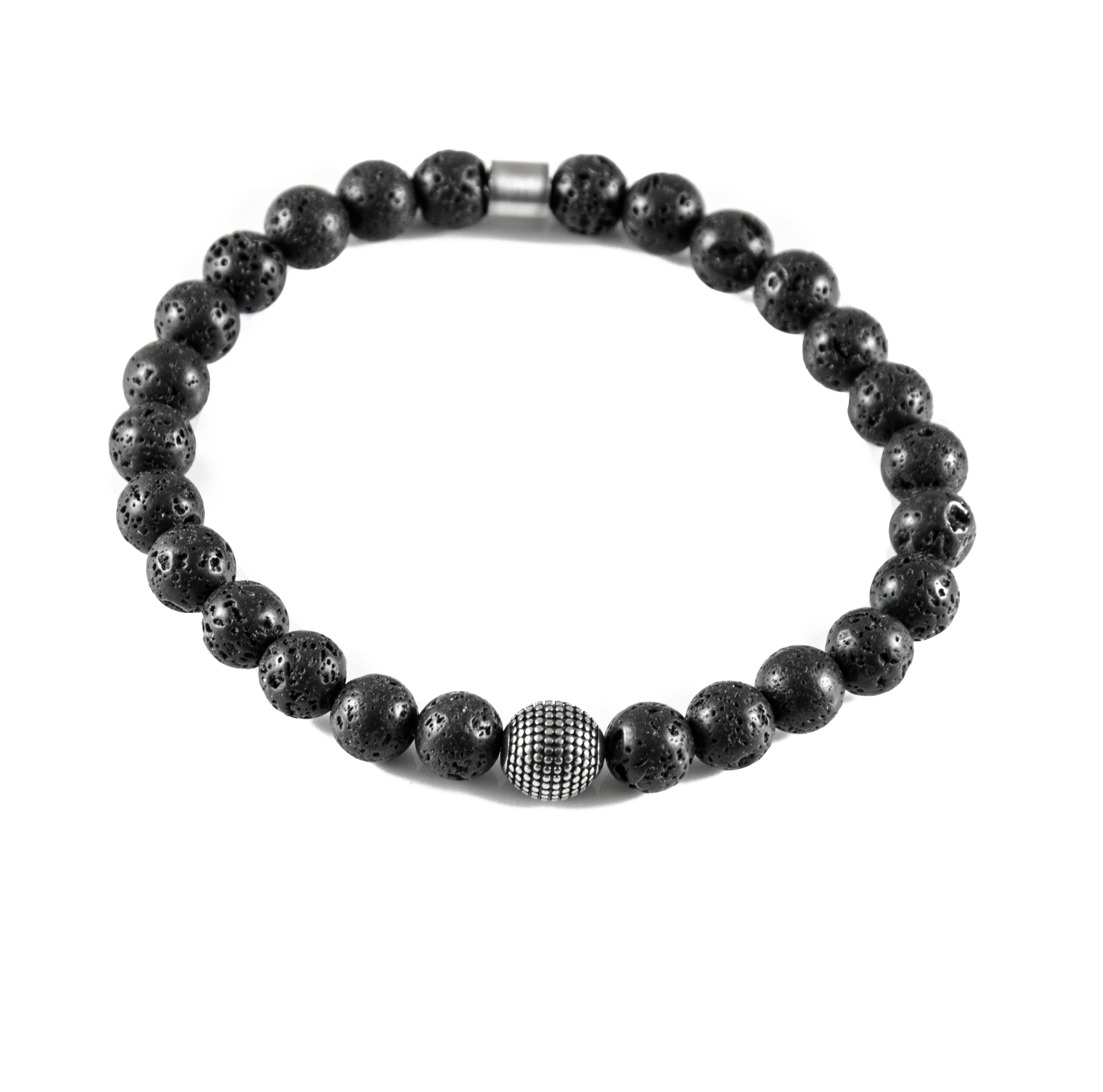 Perlenarmband Lava Stein mit Edelstahl Bead