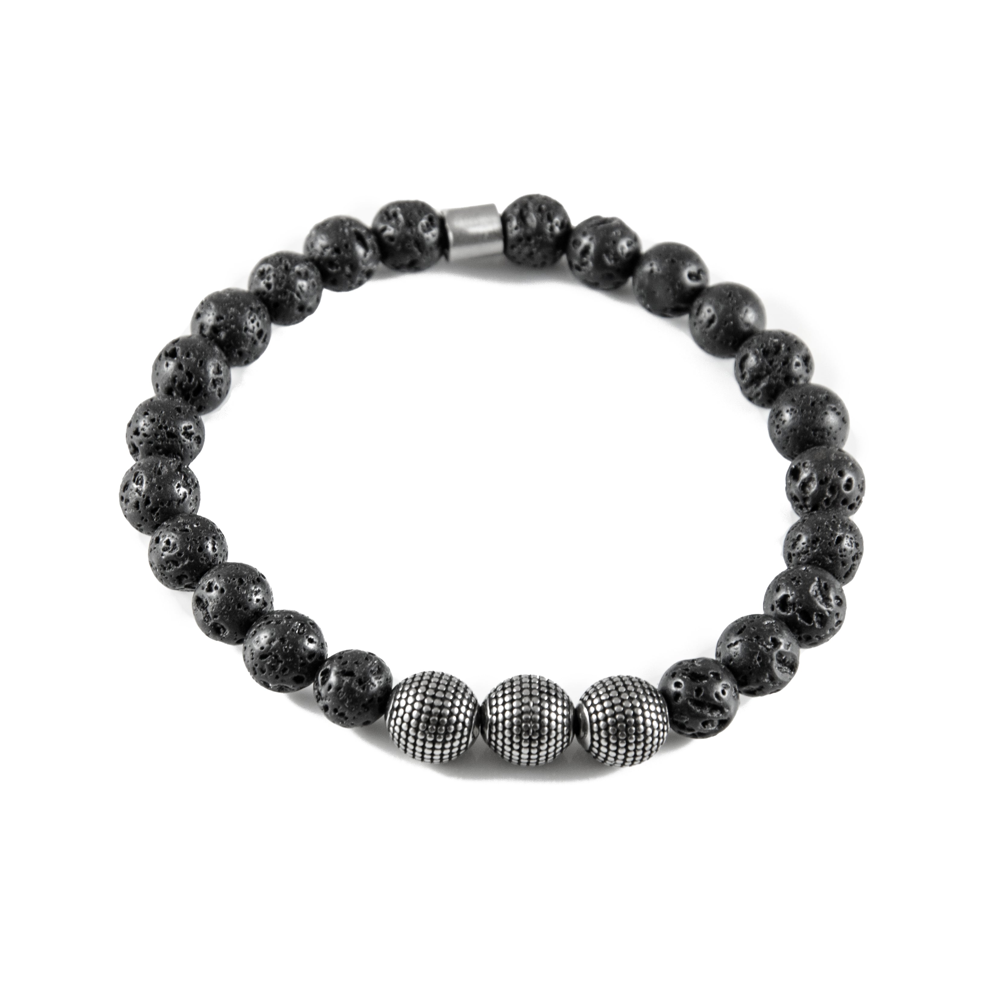 Perlenarmband Lava Stein mit Edelstahl Beads