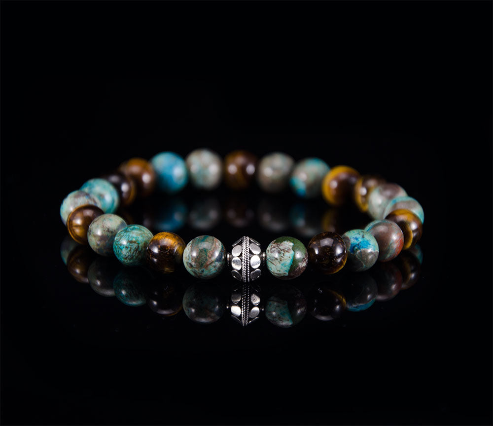 Perlenarmband 8mm - Sterling Silver 925 mit Ocean Agate & Tigerauge