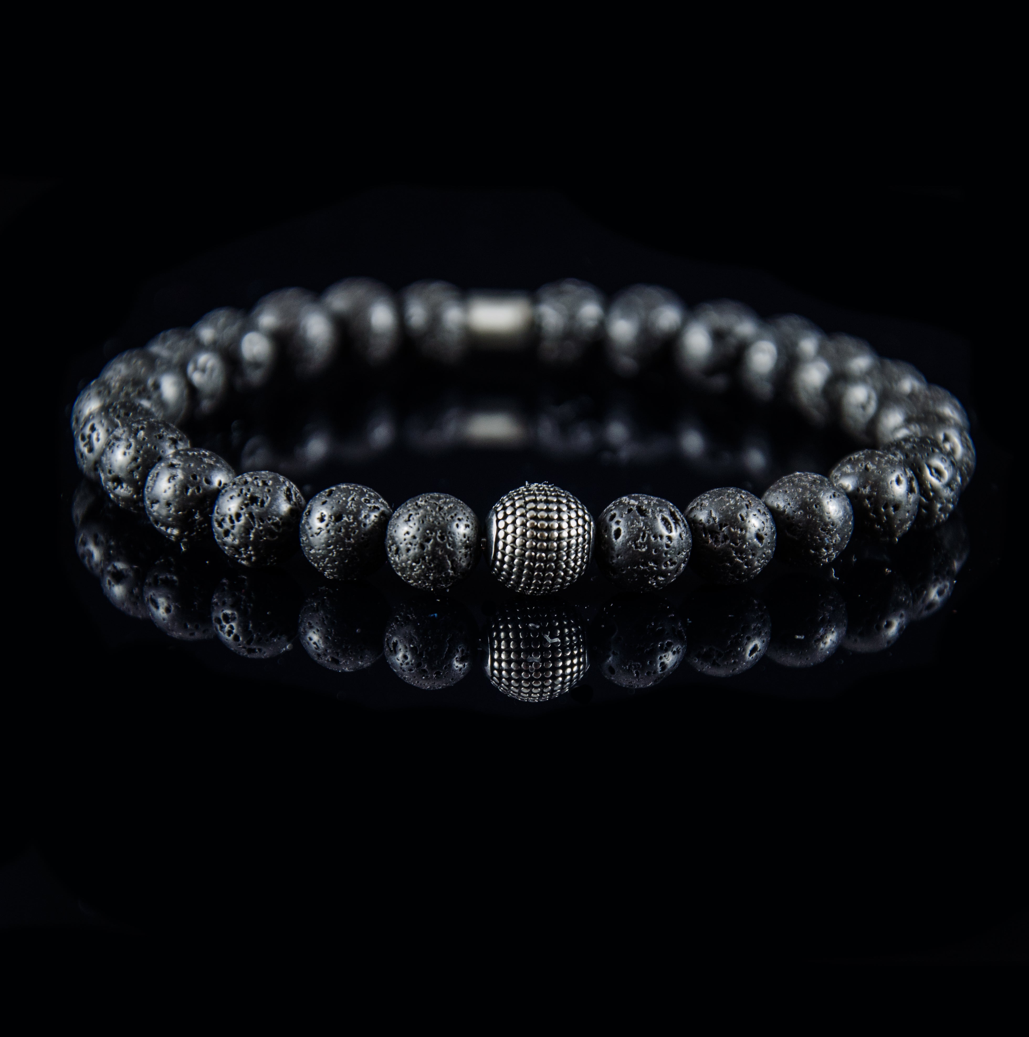 Perlenarmband Lava Stein mit Edelstahl Bead