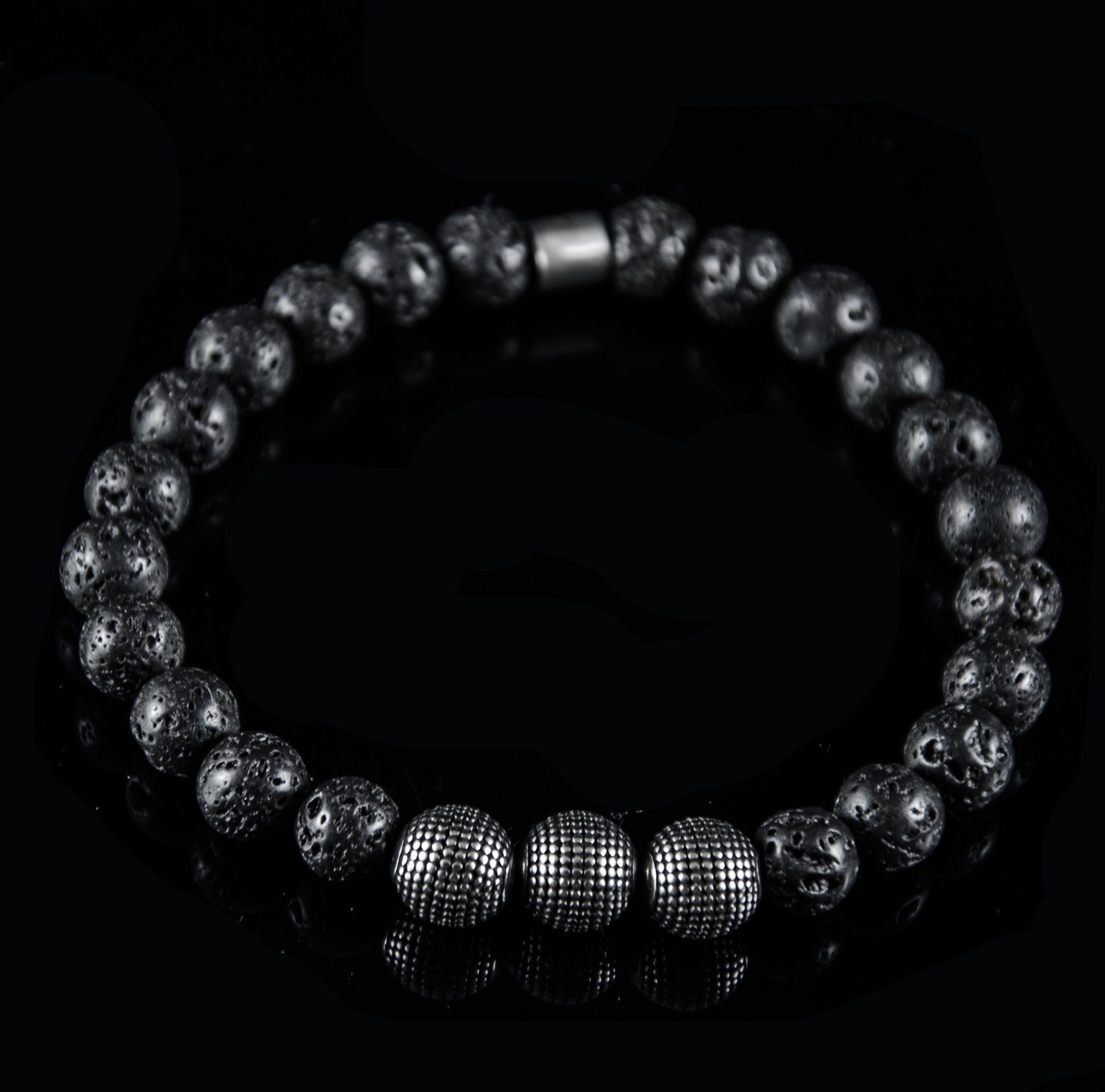 Perlenarmband Lava Stein mit Edelstahl Beads