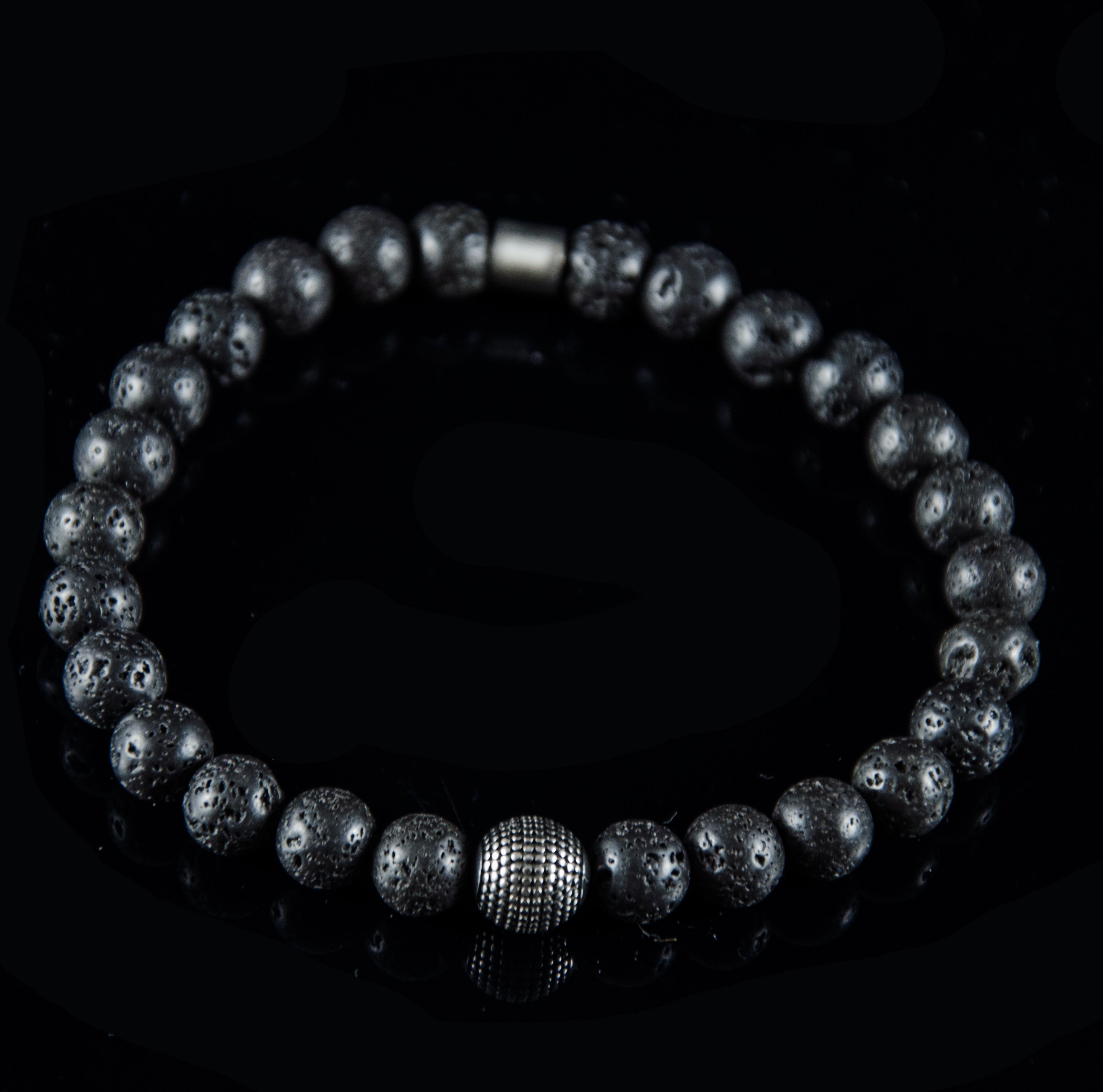 Perlenarmband Lava Stein mit Edelstahl Bead