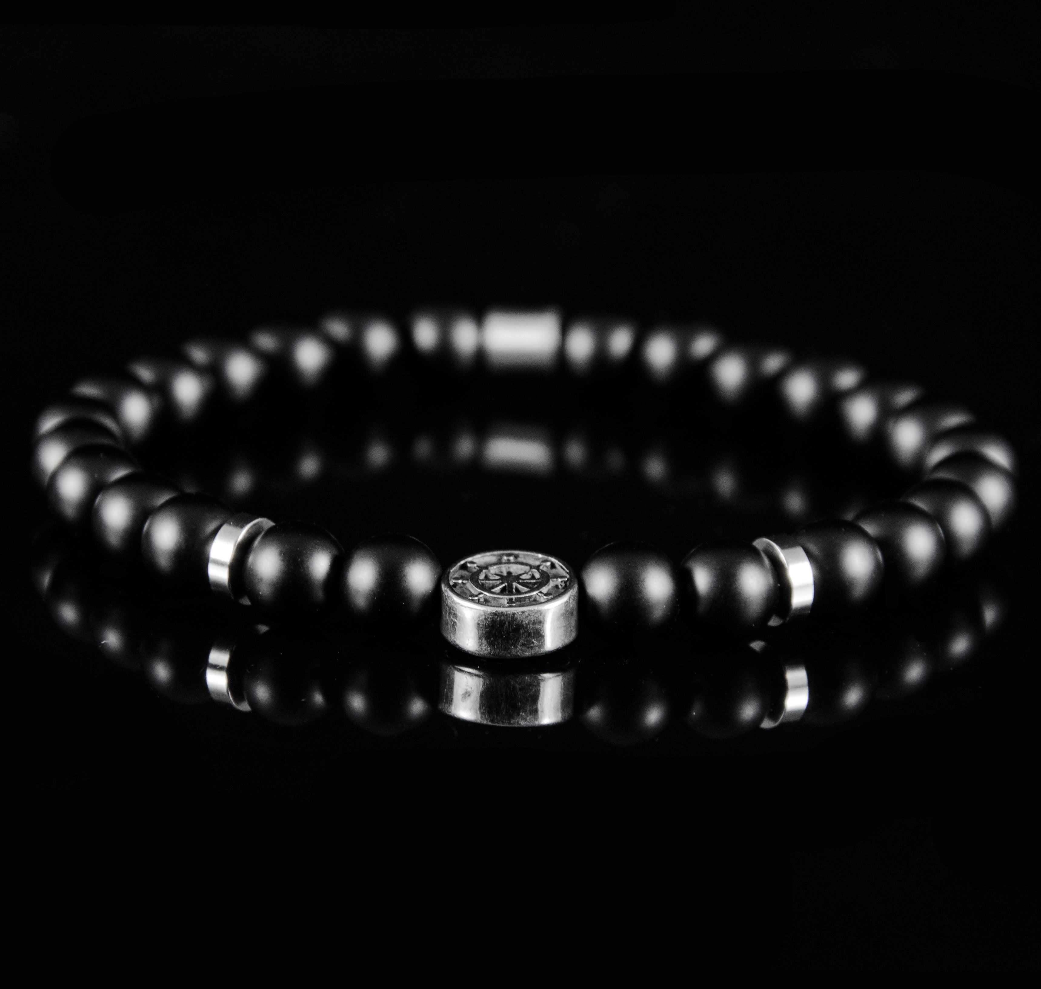 Perlenarmband Onyx Stein mit Edelstahl Anker und Elementen