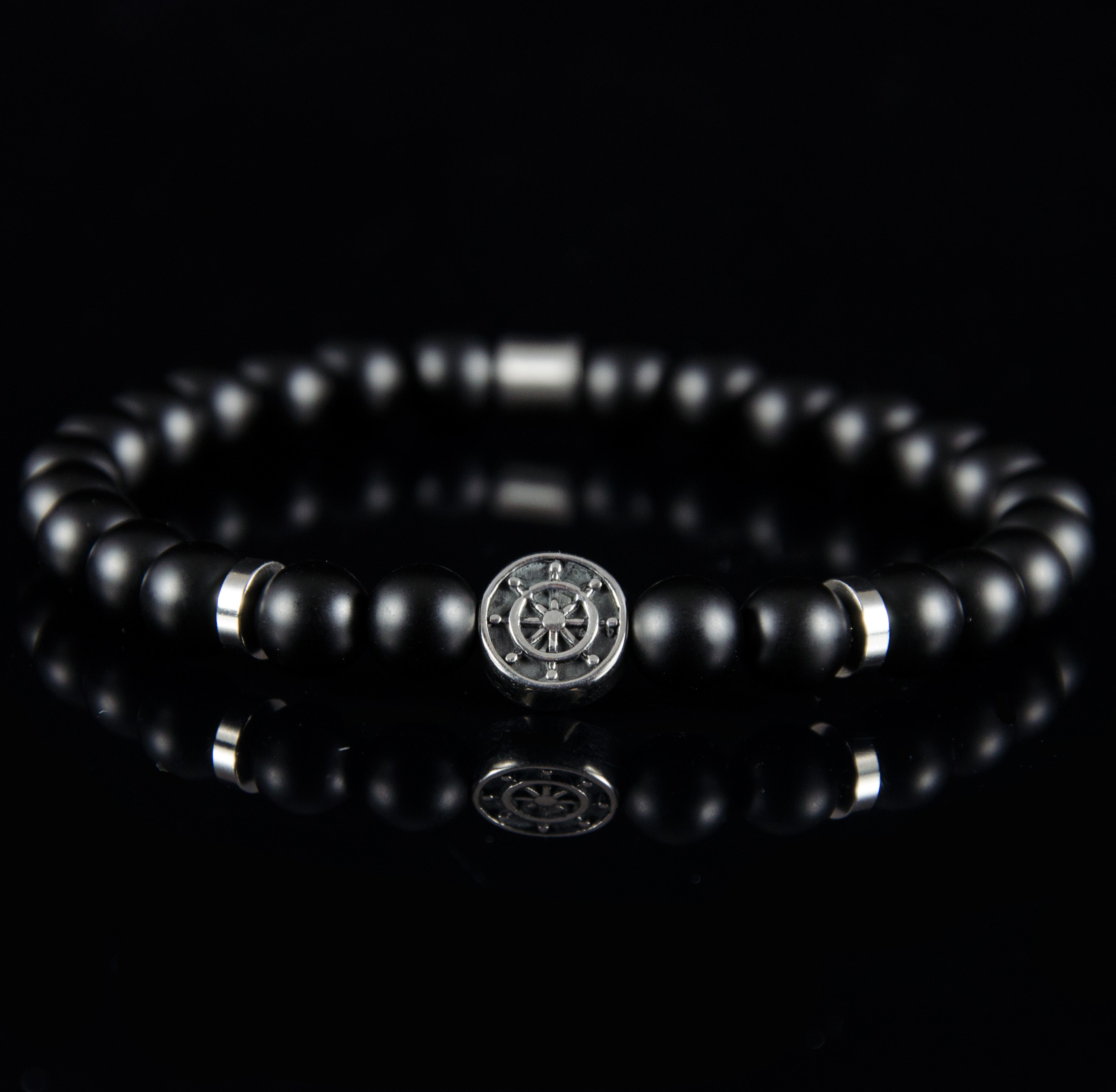 Perlenarmband Onyx Stein mit Edelstahl Anker und Elementen