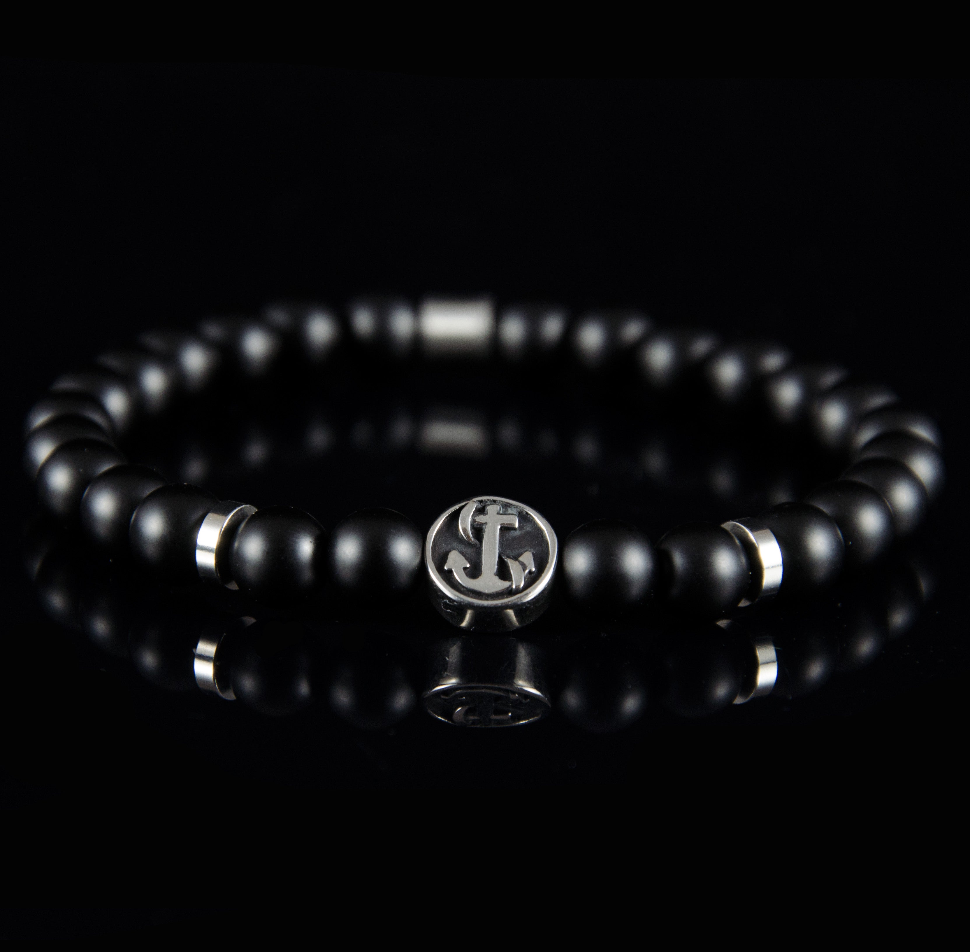 Perlenarmband Onyx Stein mit Edelstahl Anker und Elementen