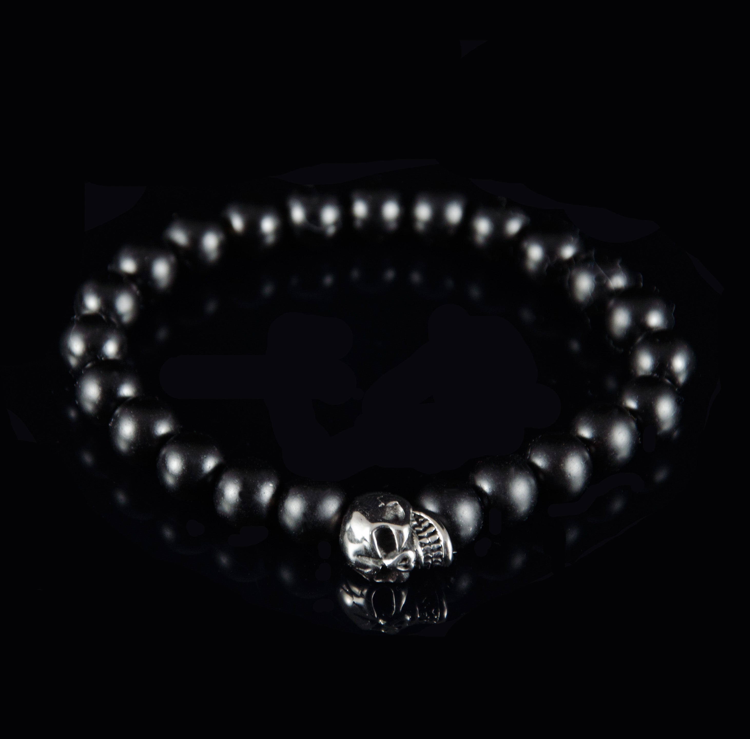 Perlenarmband Onyx Stein mit Edelstahl Totenkopf Element