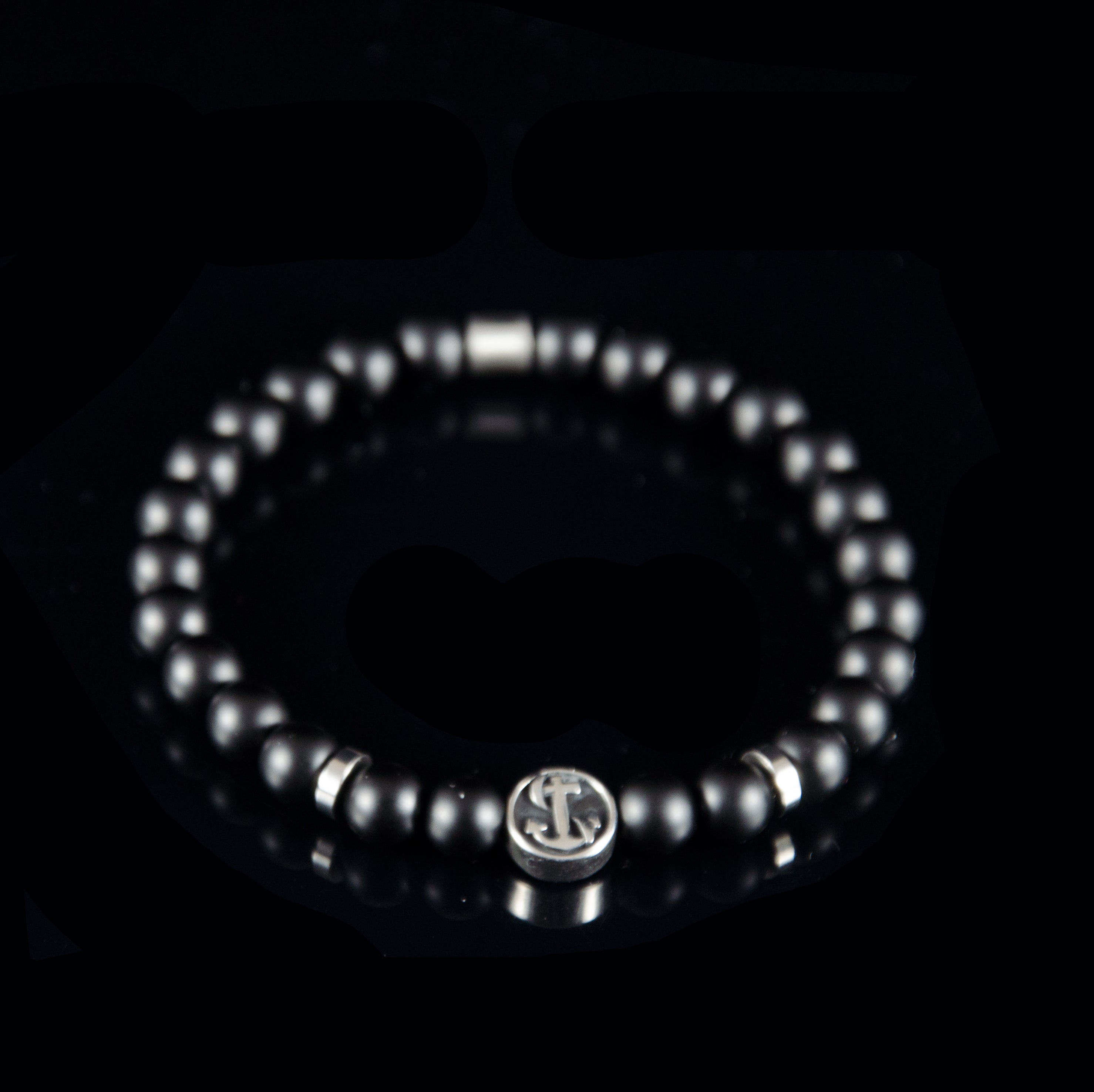 Perlenarmband Onyx Stein mit Edelstahl Anker und Elementen