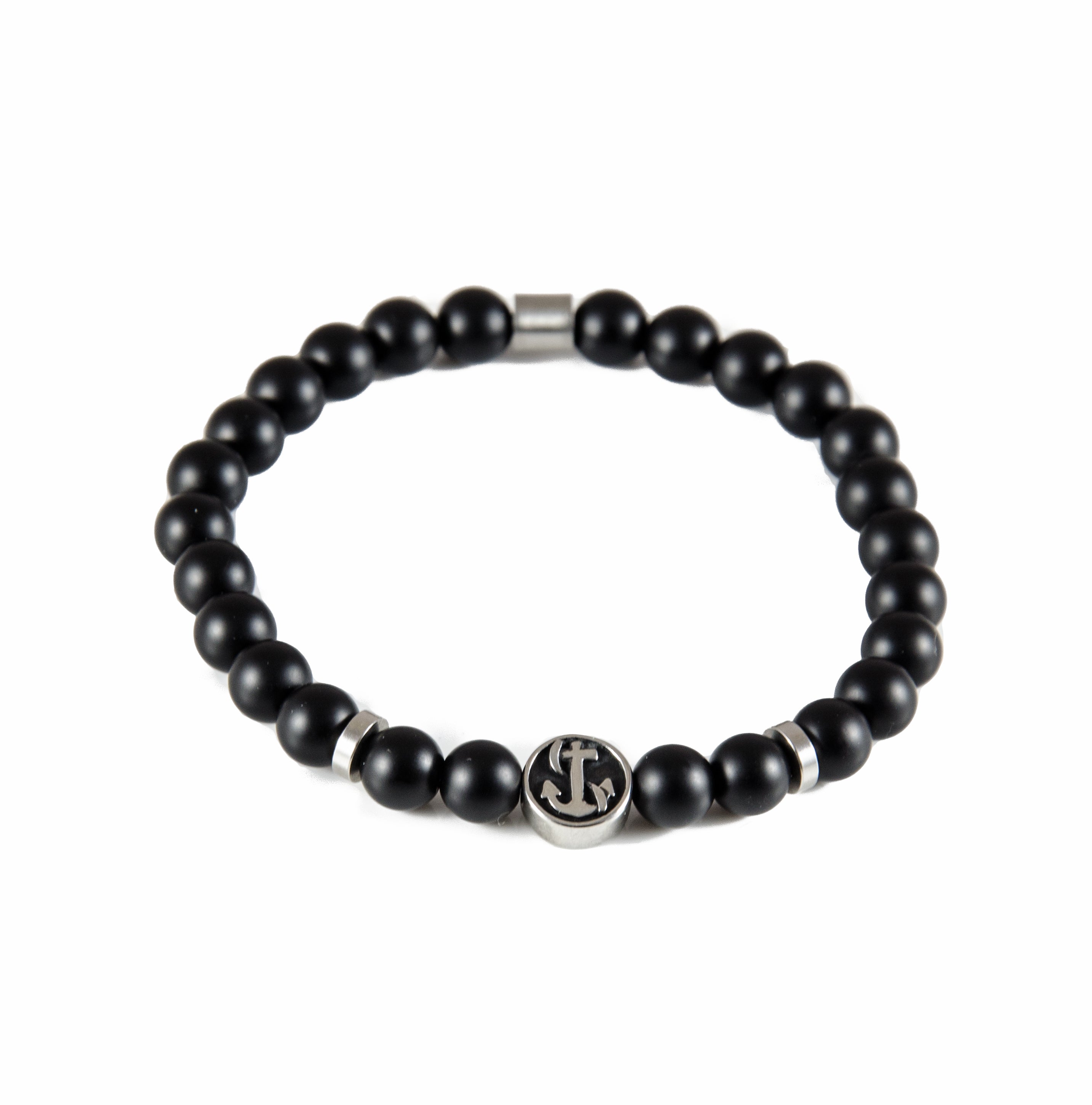 Perlenarmband Onyx Stein mit Edelstahl Anker und Elementen