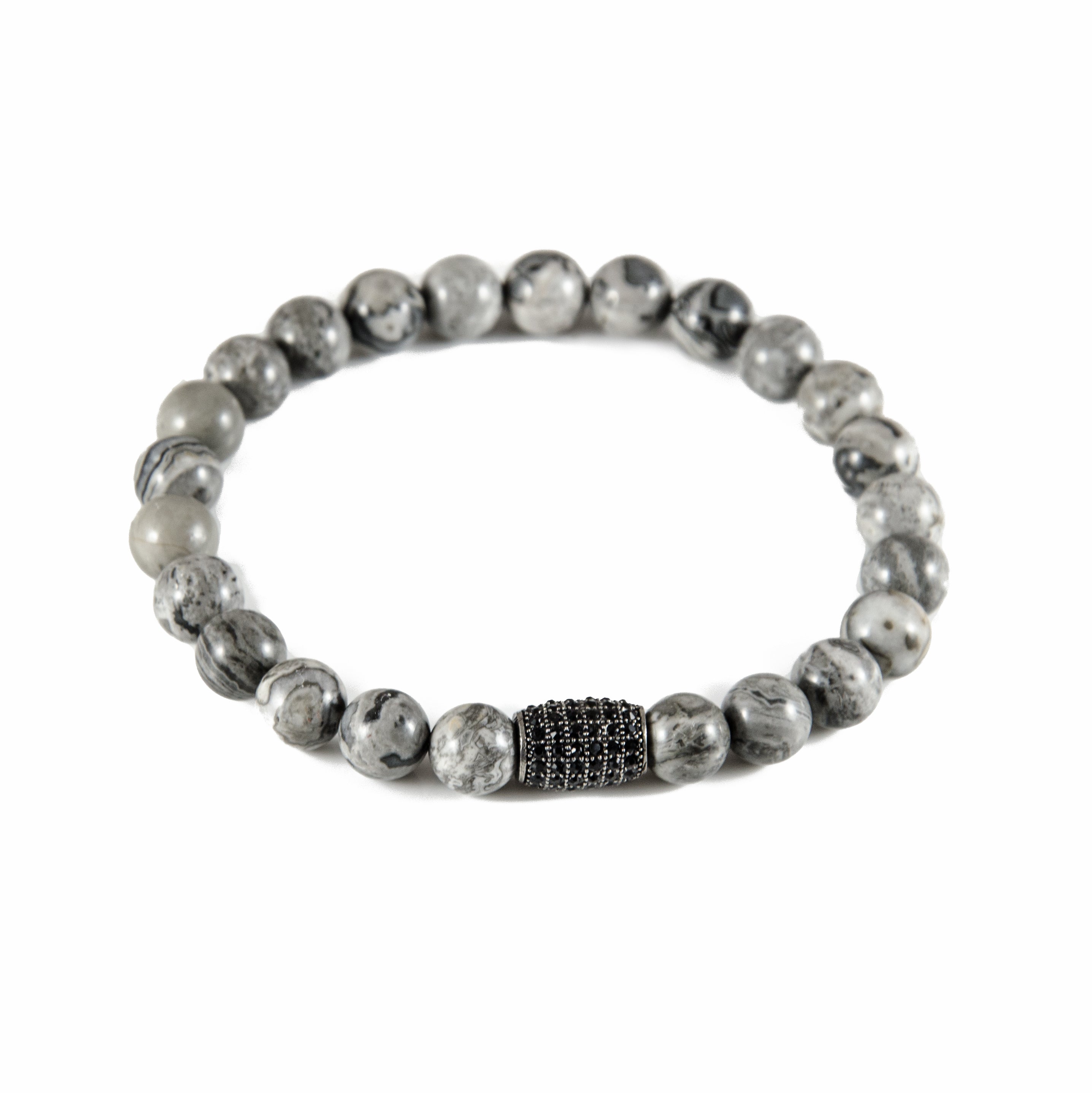 Perlenarmband Natural Landscape Jaspis mit Zirconia und Edelstahl Element