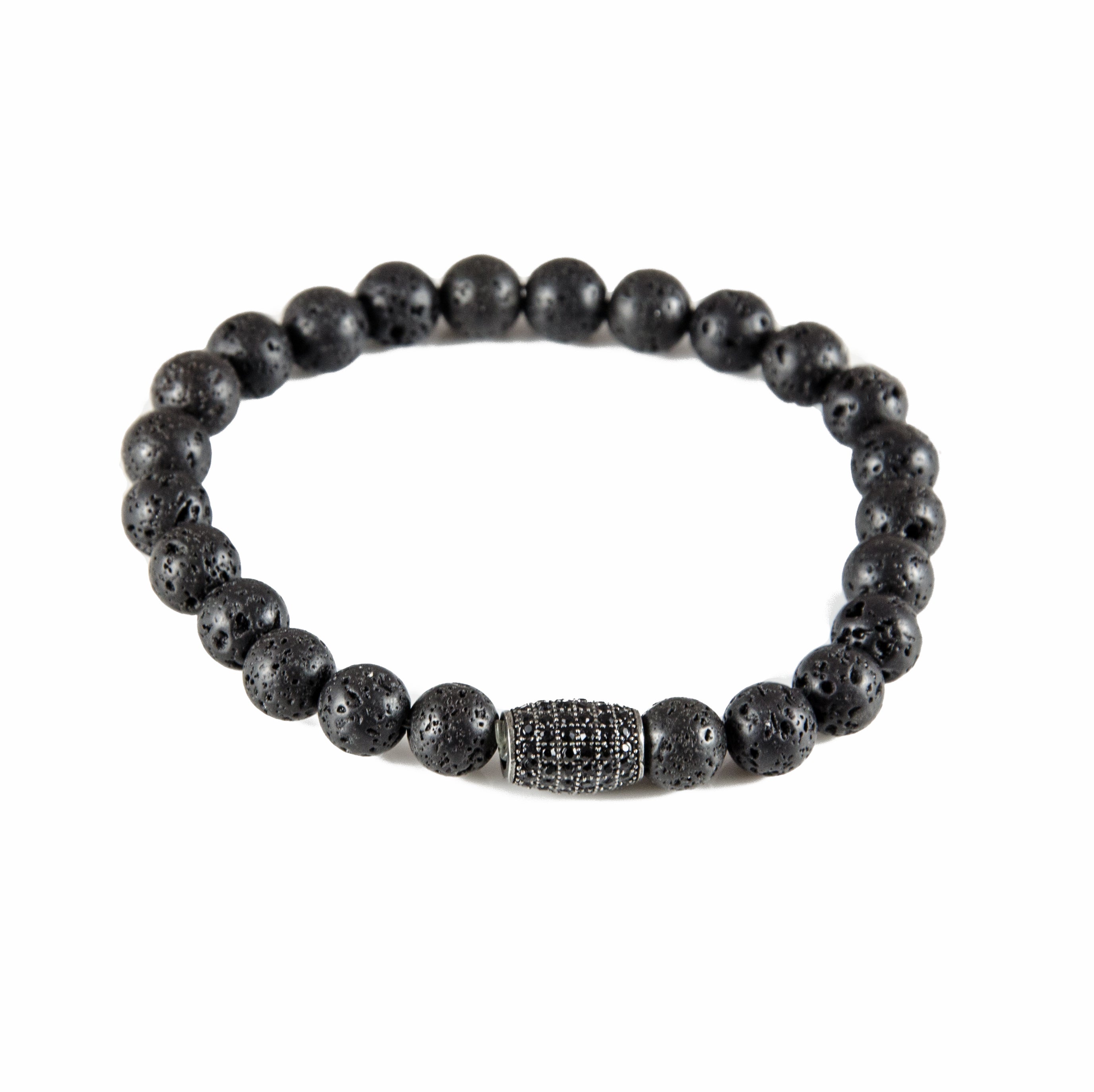 Perlenarmband Lava Steine mit Zirconia Edelstahl Element