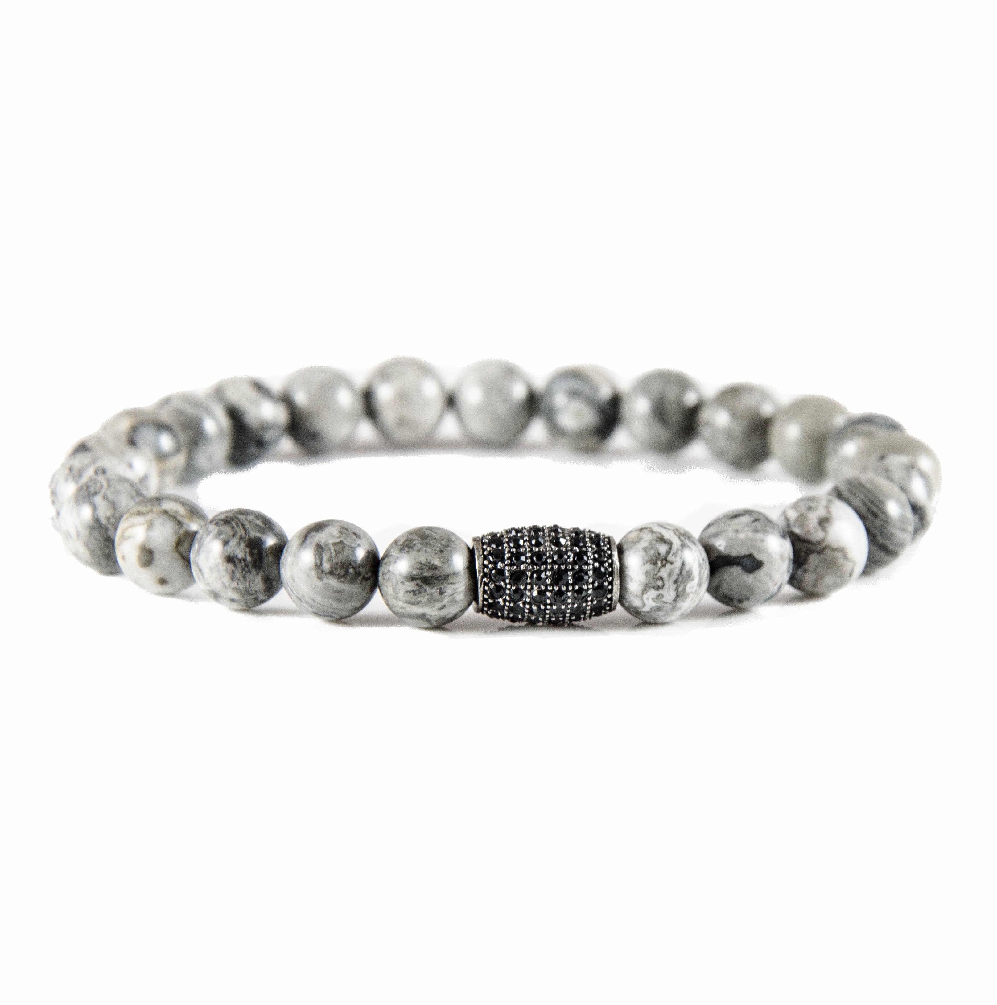 Perlenarmband Natural Landscape Jaspis mit Zirconia und Edelstahl Element