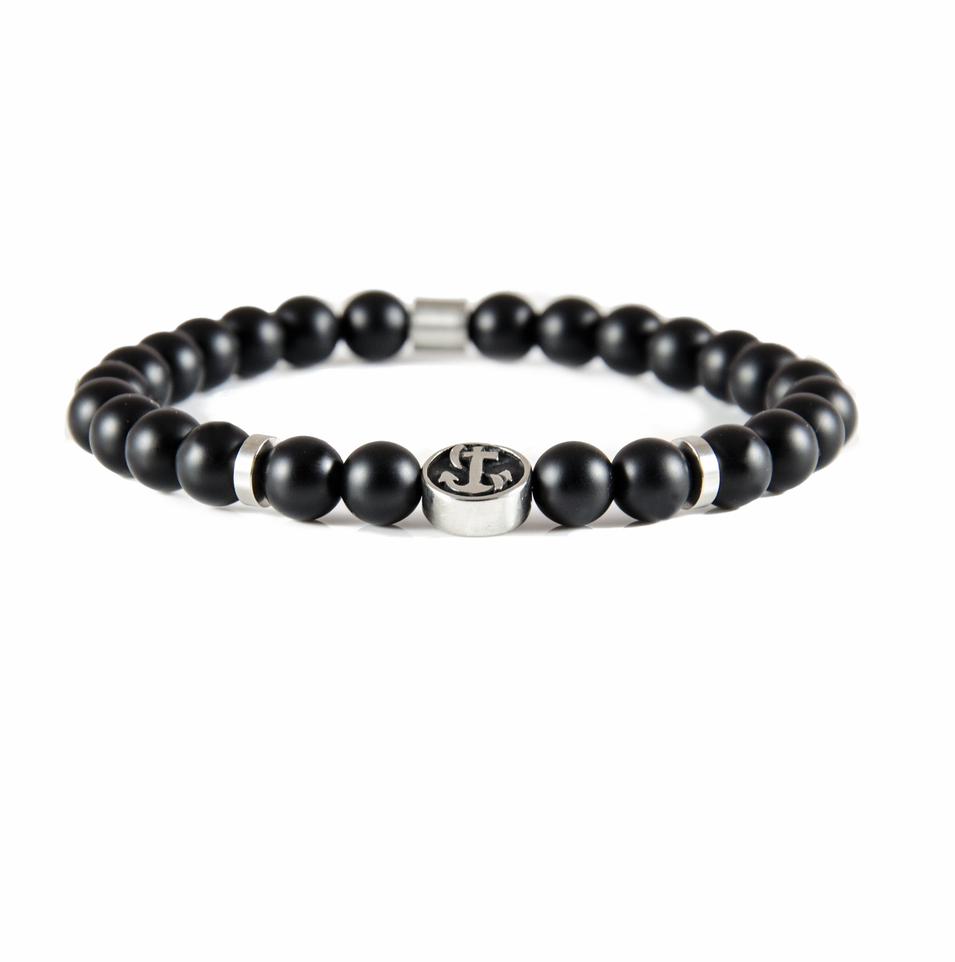 Perlenarmband Onyx Stein mit Edelstahl Anker und Elementen