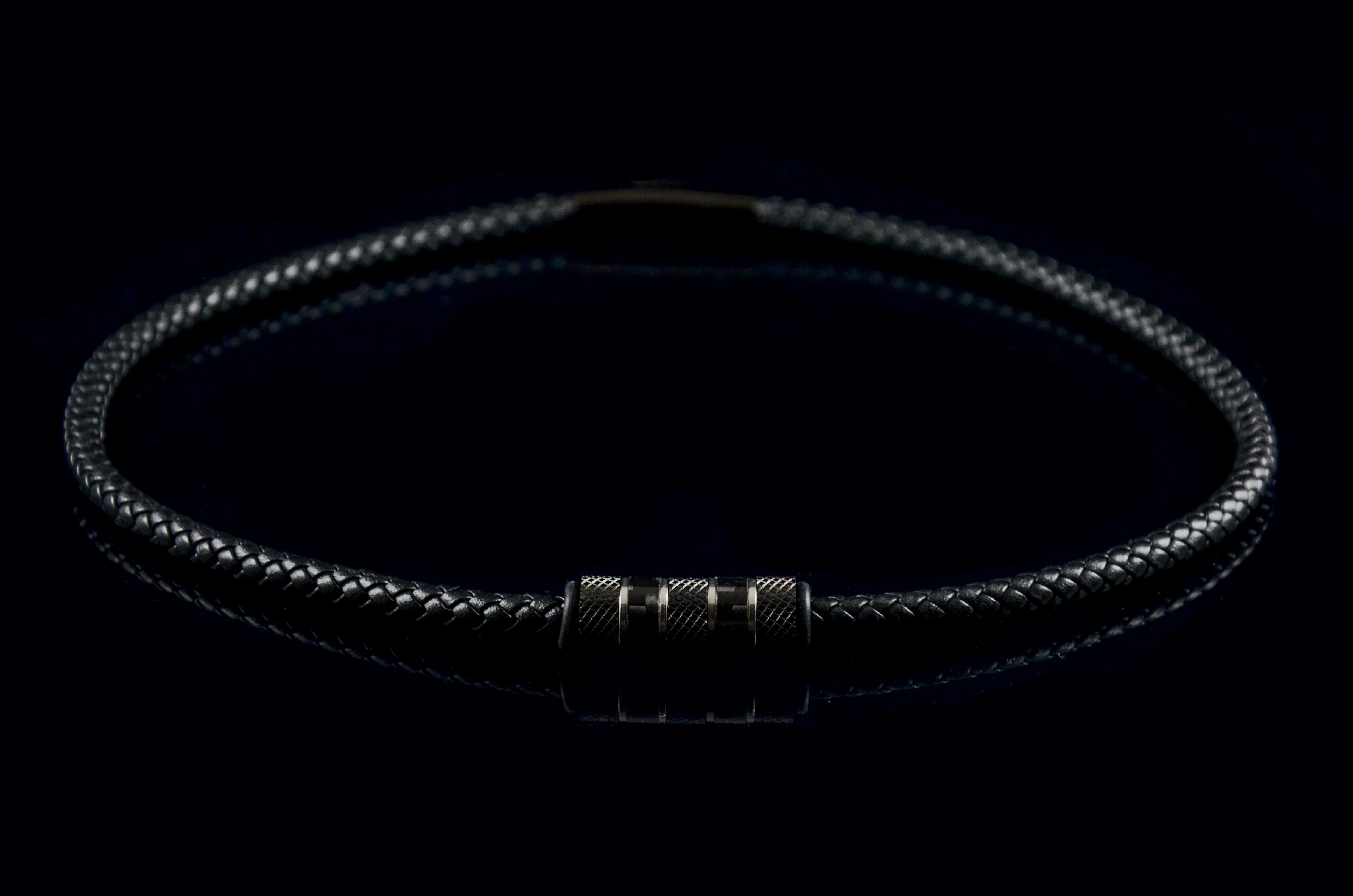 Schwarze Herren-Lederkette mit Edelstahl-Beads | Geflochten & Stilvoll