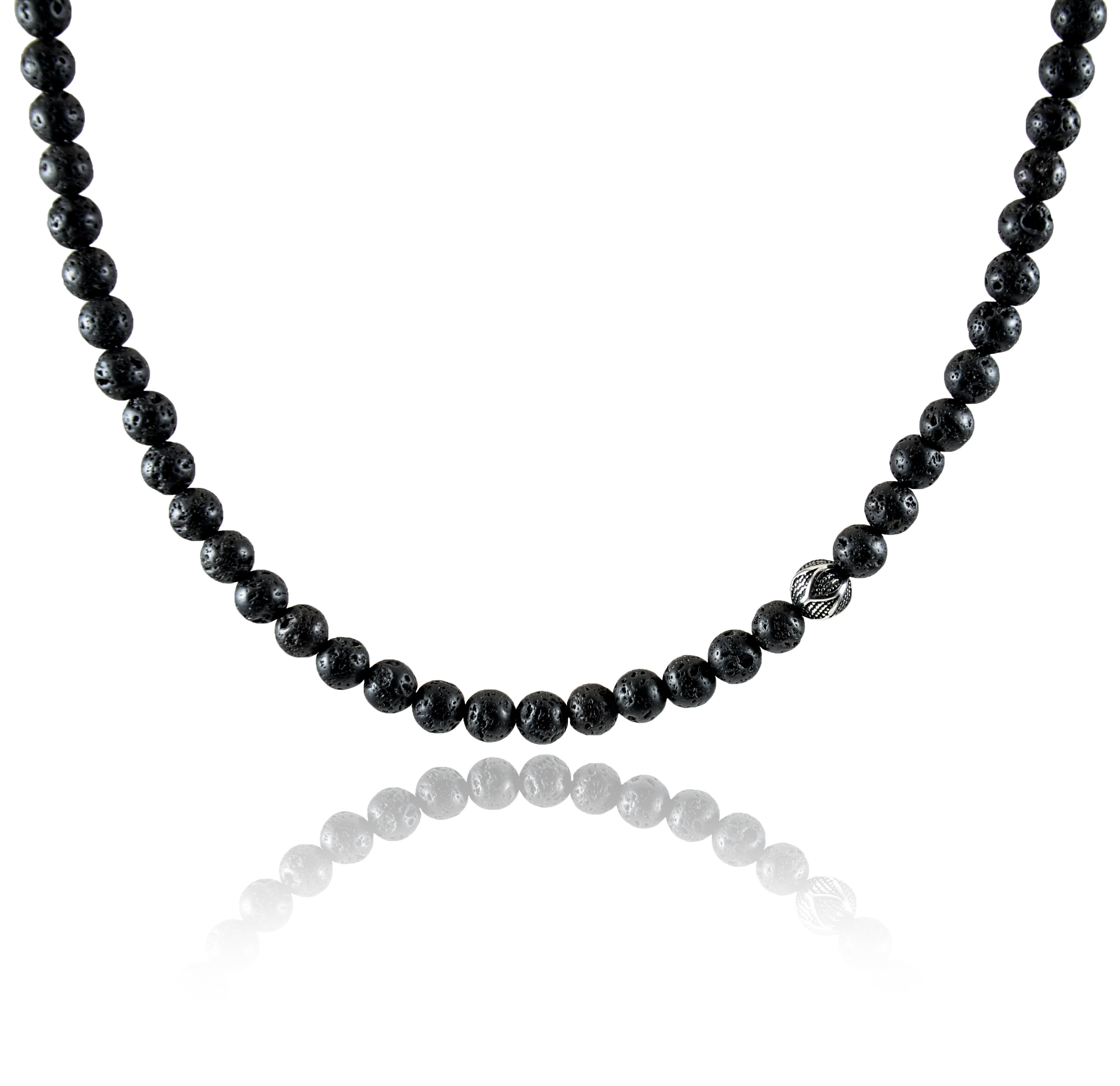 Einzigartige handgemachte Herren Perlenhalskette aus Lava mit Edelstahl Beads - Stilvolles Statement für maskuline Eleganz