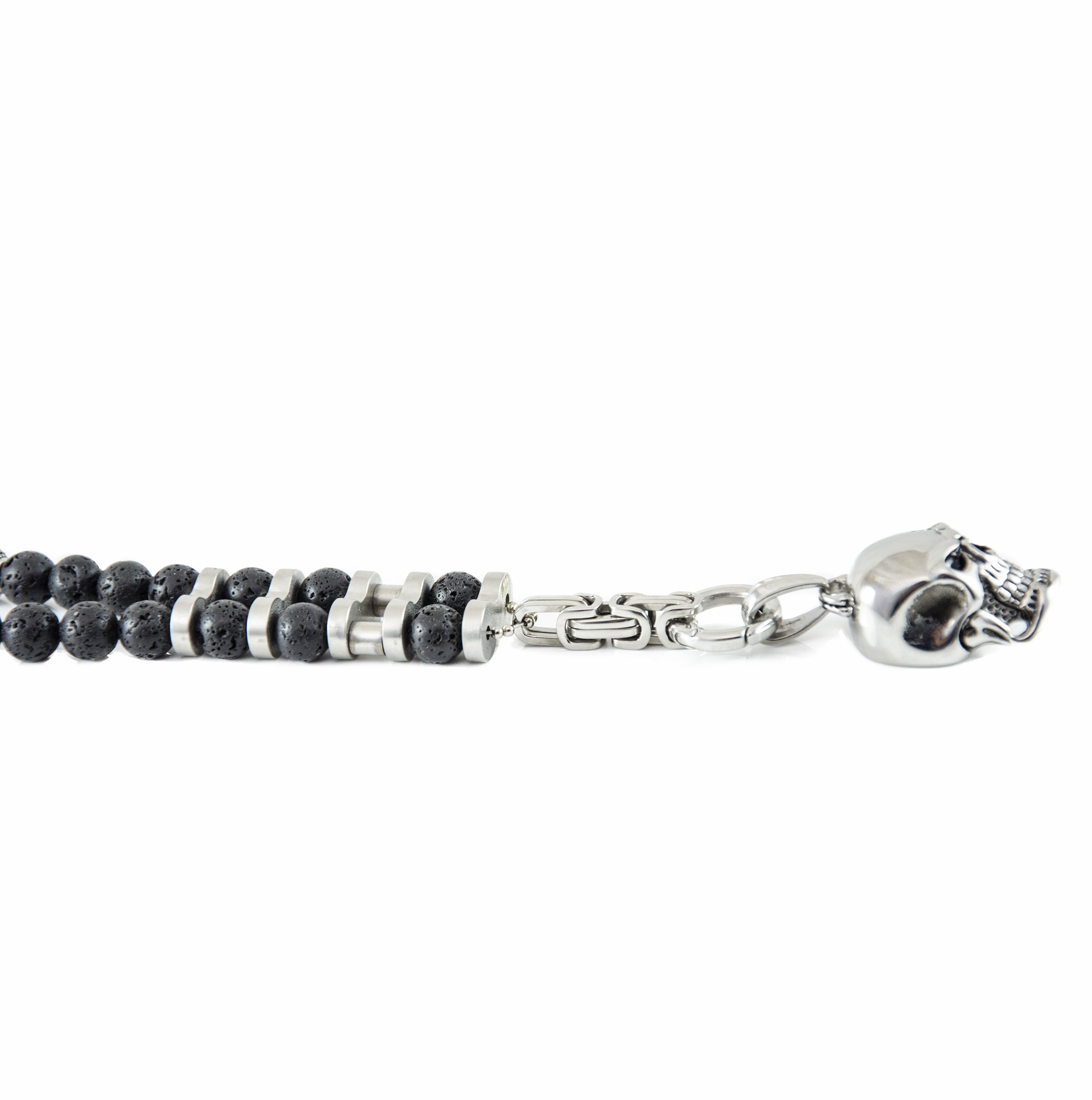 Y-Perlenkette mit Lava Steinen und Edelstahl Biker-Look
