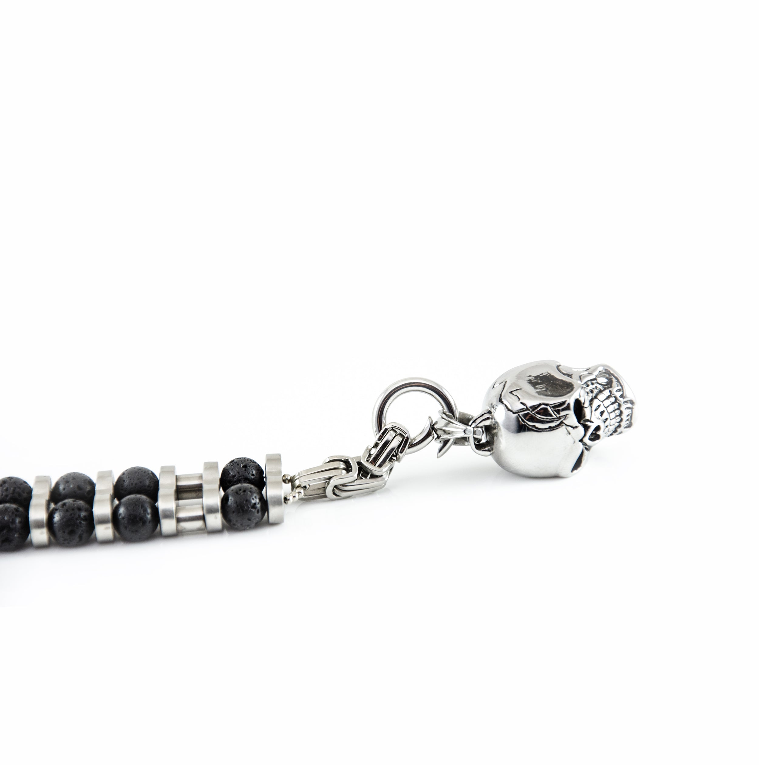 Y-Perlenkette mit Lava Steinen und Edelstahl Biker-Look