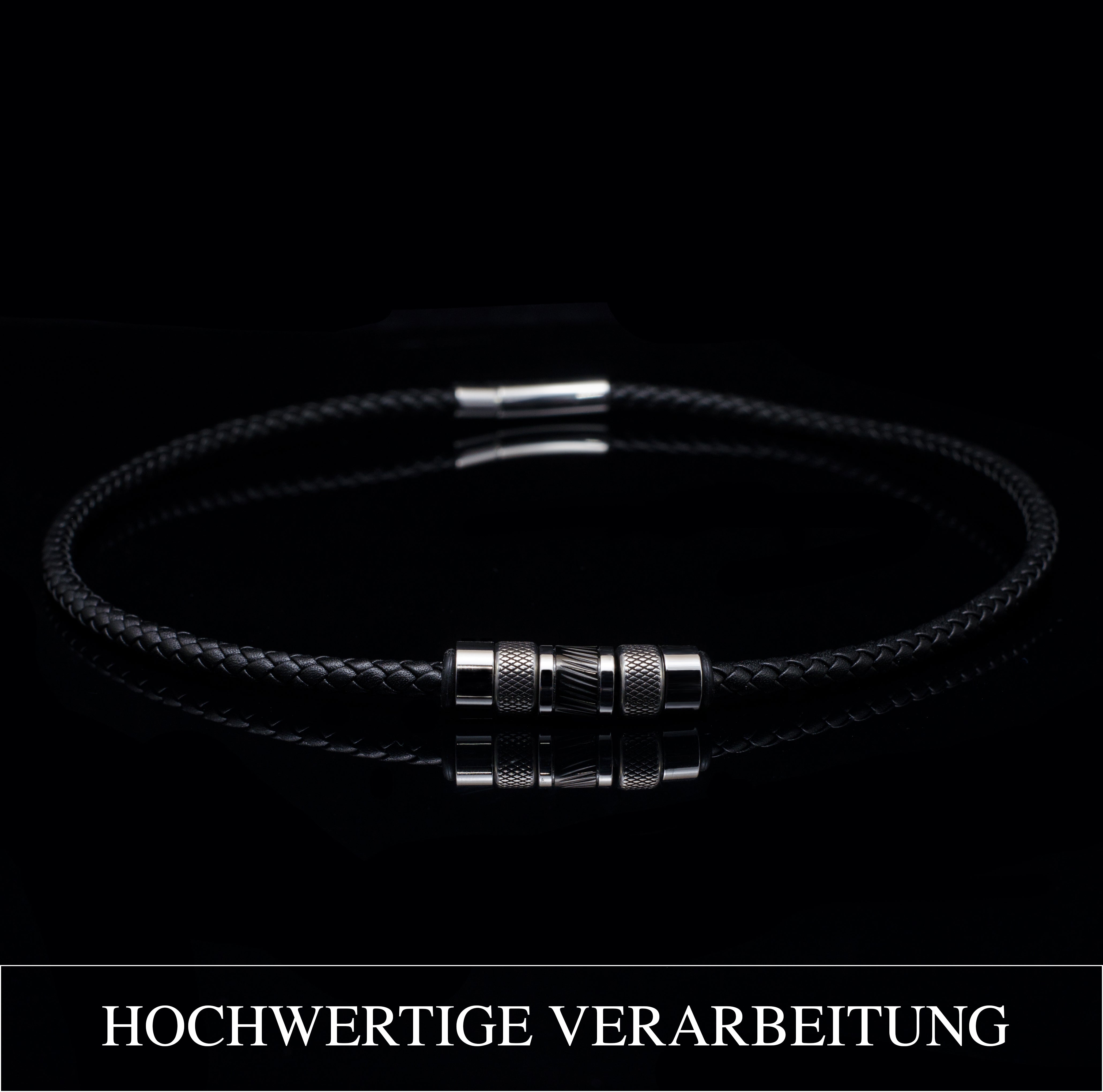 Handgefertigte Herren-Lederkette mit Edelstahl-Elementen – Geflochten & Stilvoll