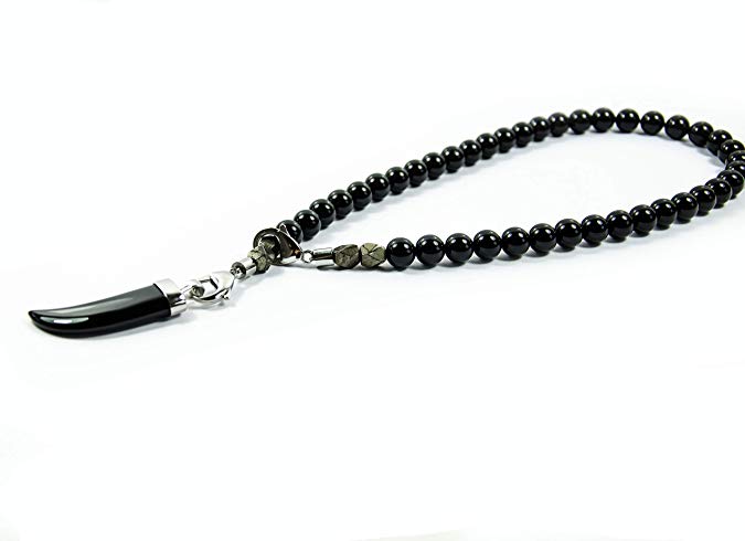 Perlenkette Onyx Steine mit Fangzahn aus Onyx